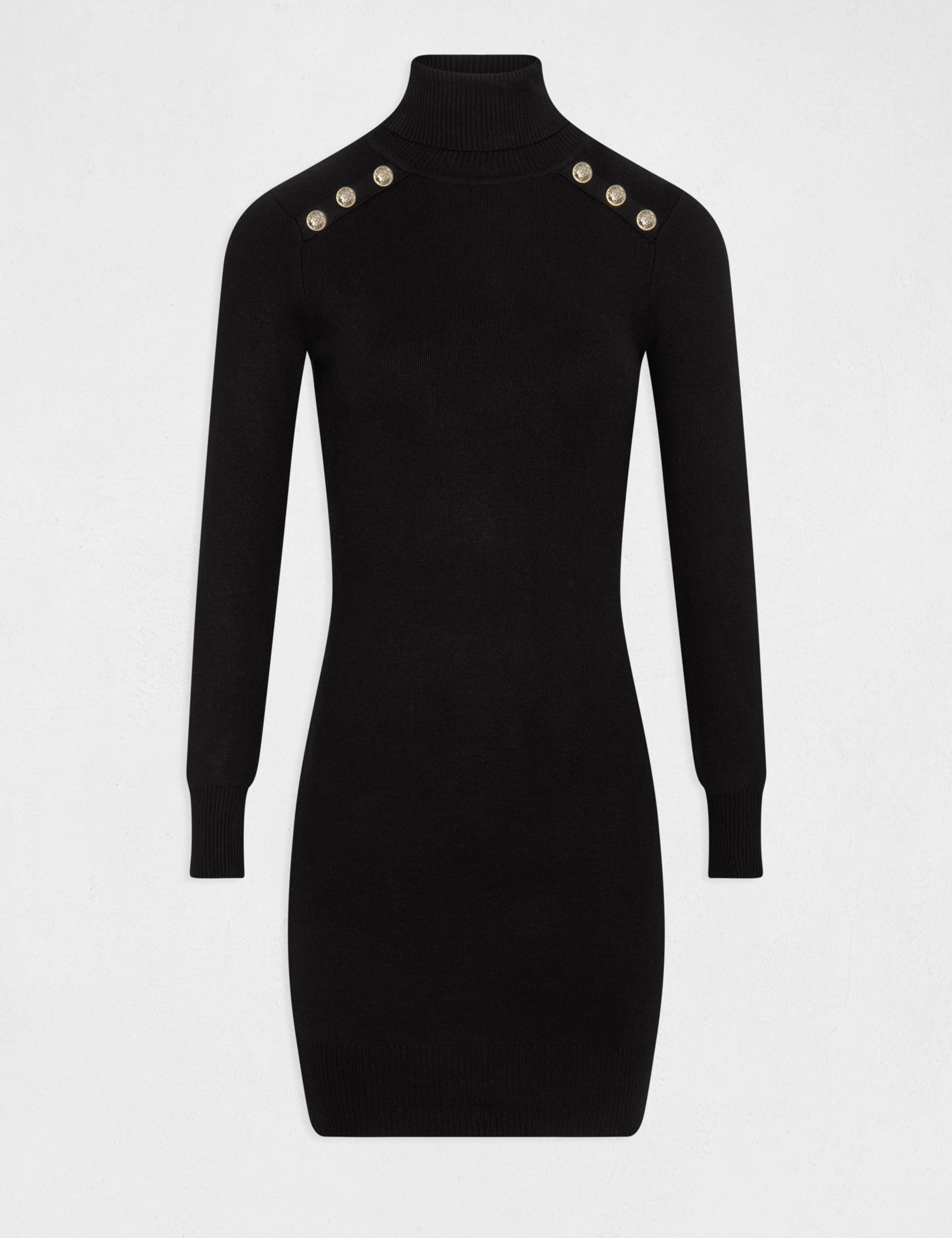 Black fitted turtleneck dress cheap