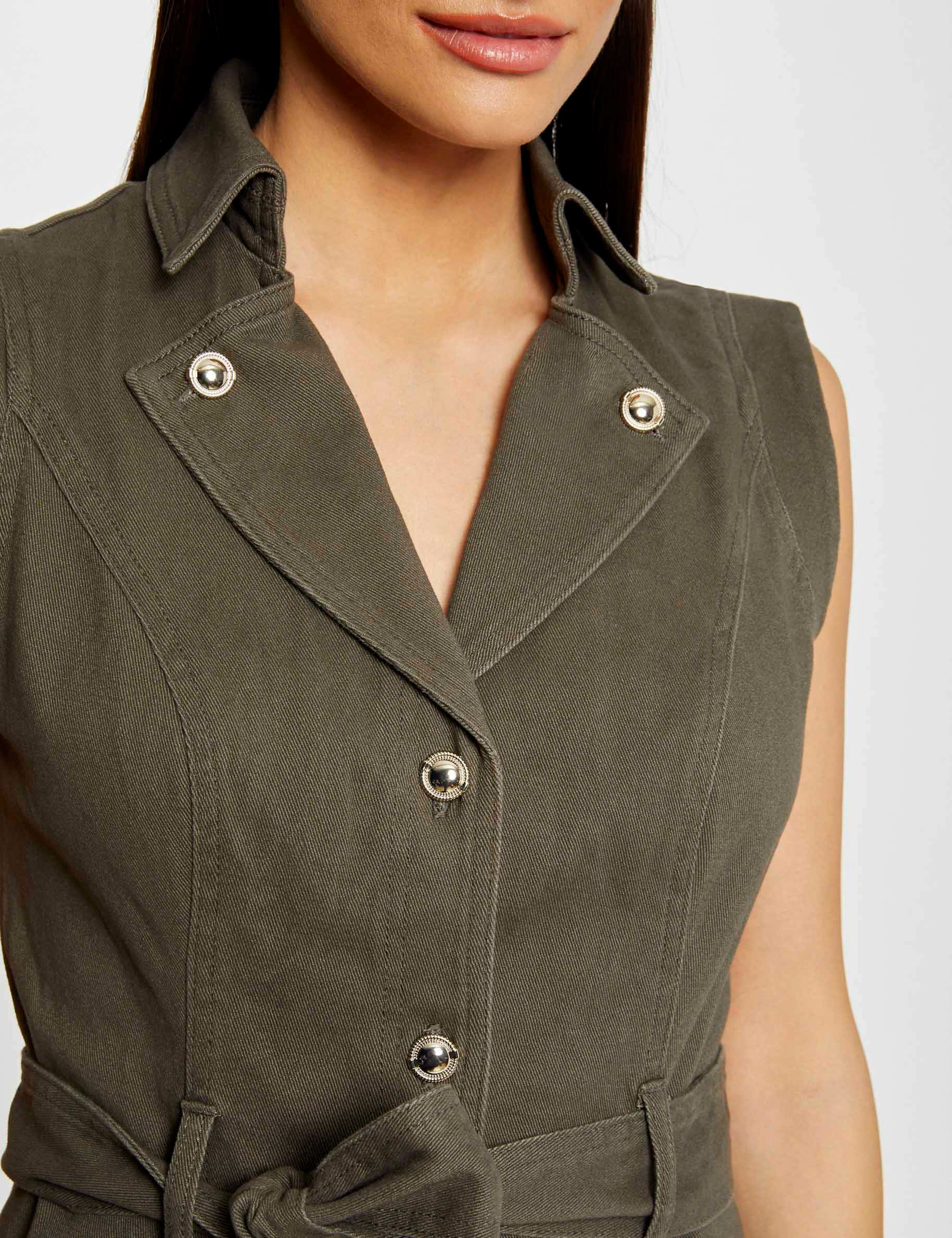 Straight buttoned and belted dress ladies' Straight buttoned and belted dress ladies'