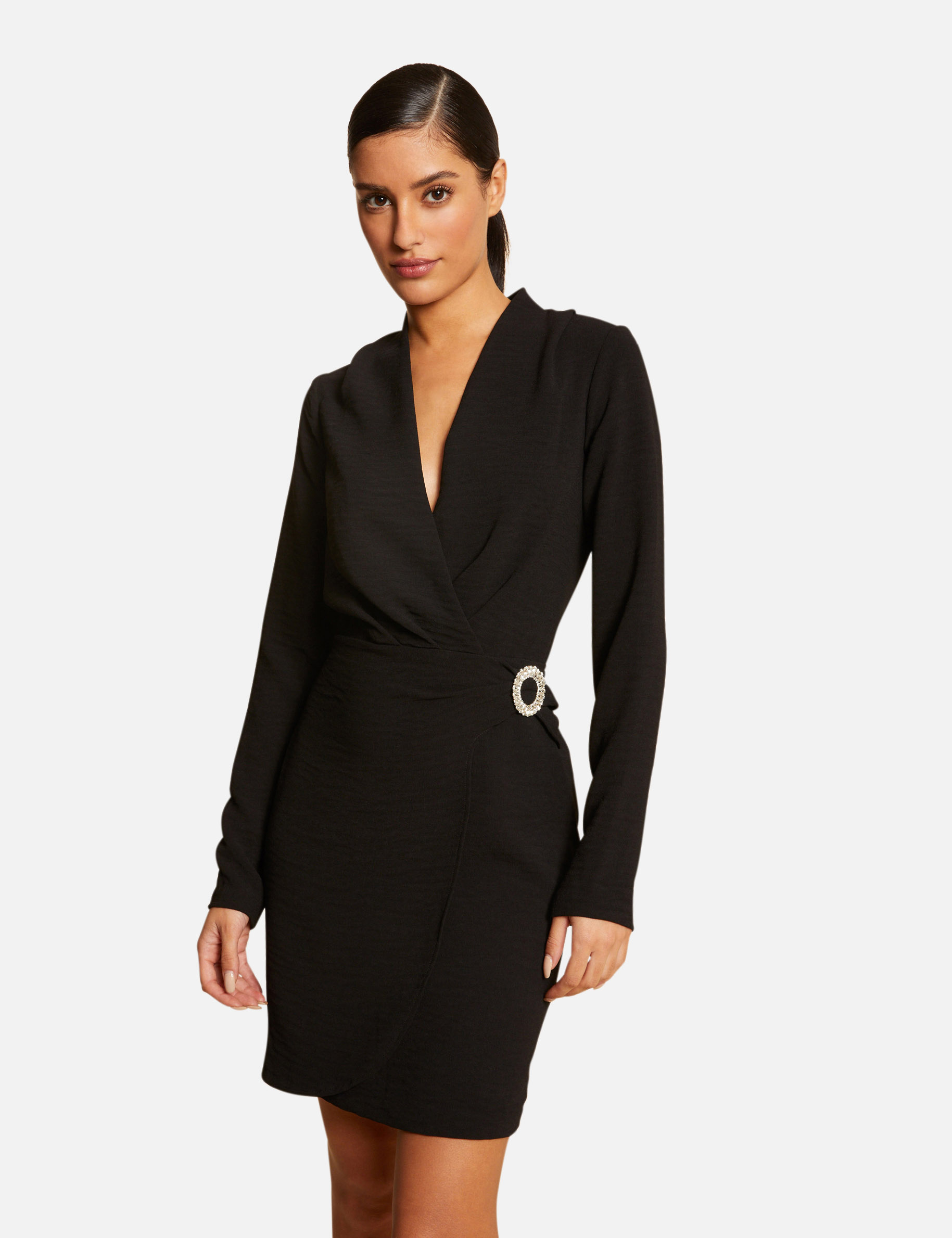 Wrap dress with buckle black ladies'