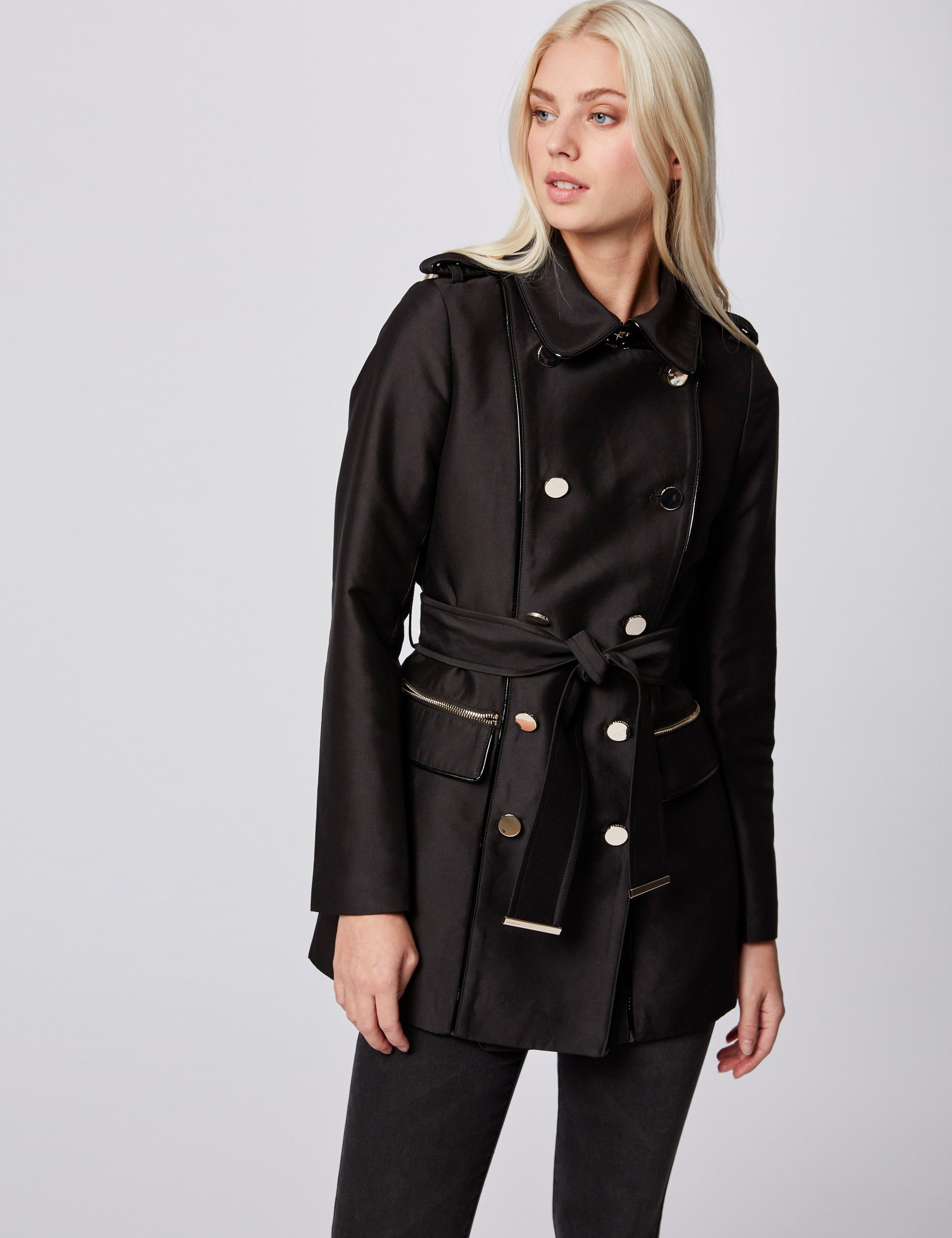 straight belted trenchcoat black women Straight belted trenchcoat black women