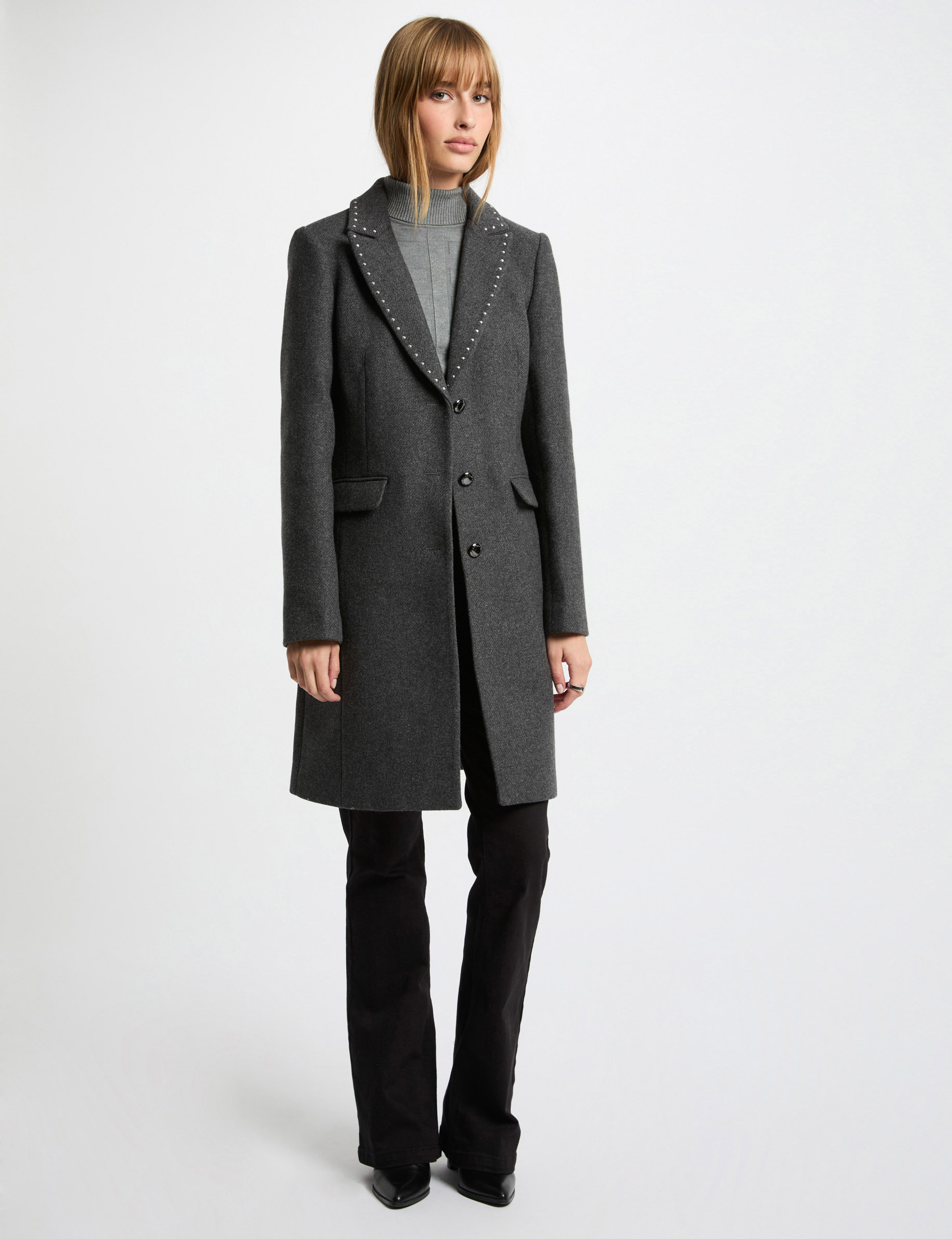 long coat with studs light grey women Long coat with studs light grey women