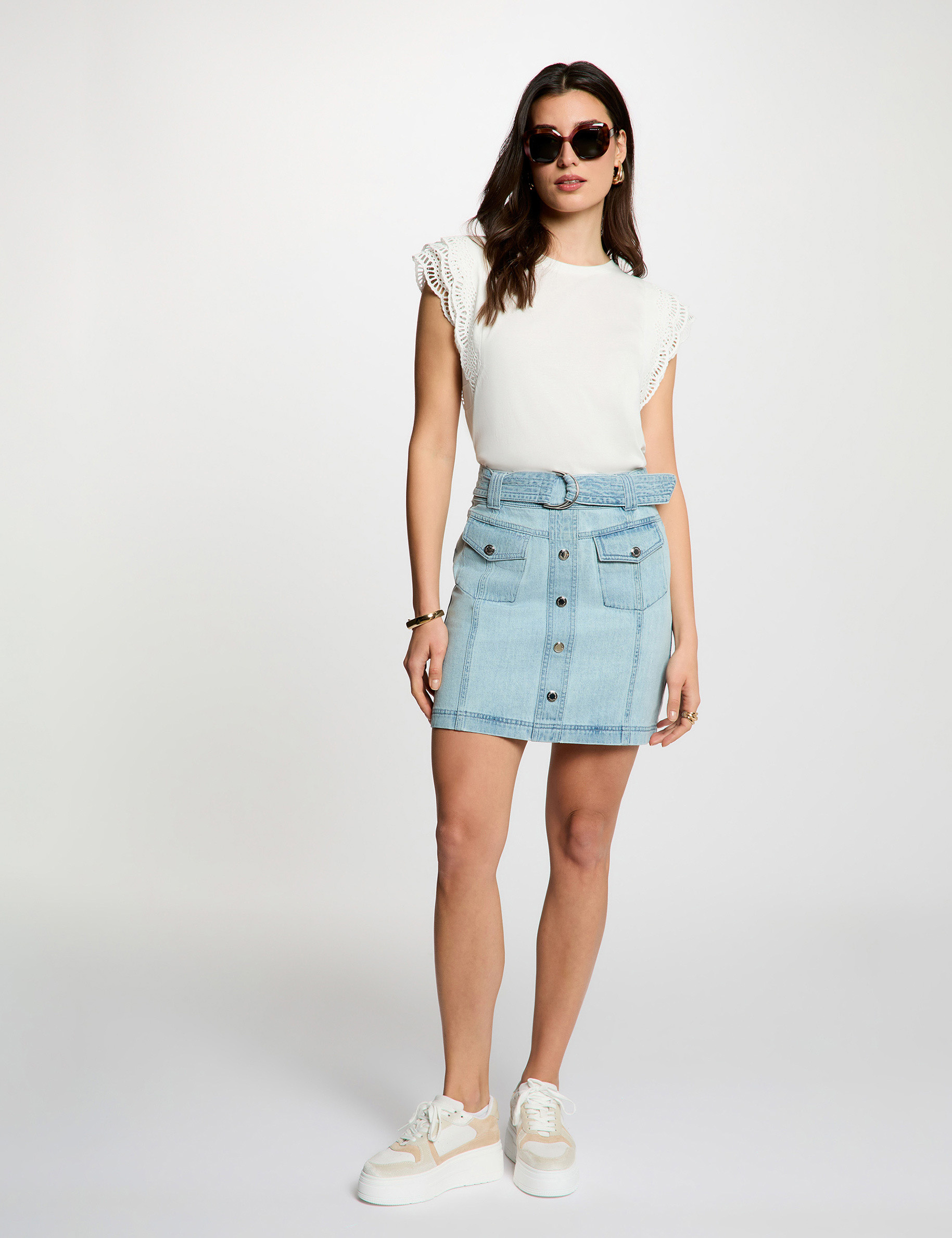 T-shirt with lace sleeves white women
