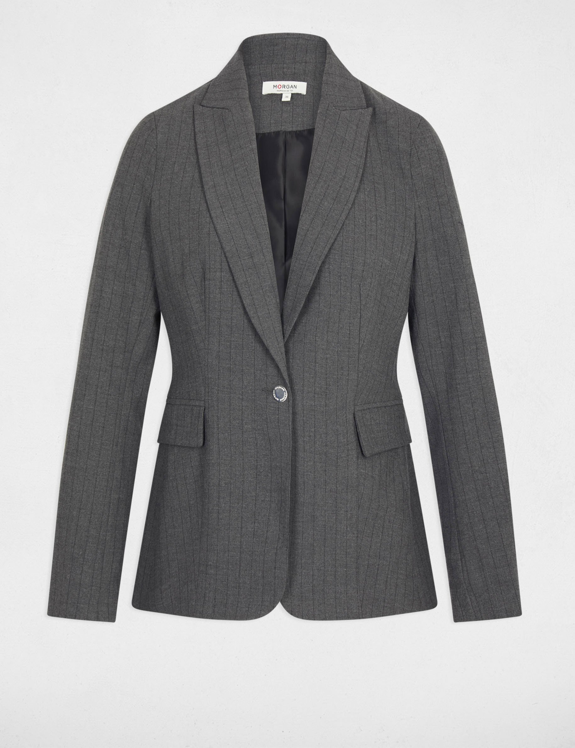 fitted striped blazer mid grey women Fitted striped blazer mid-grey women
