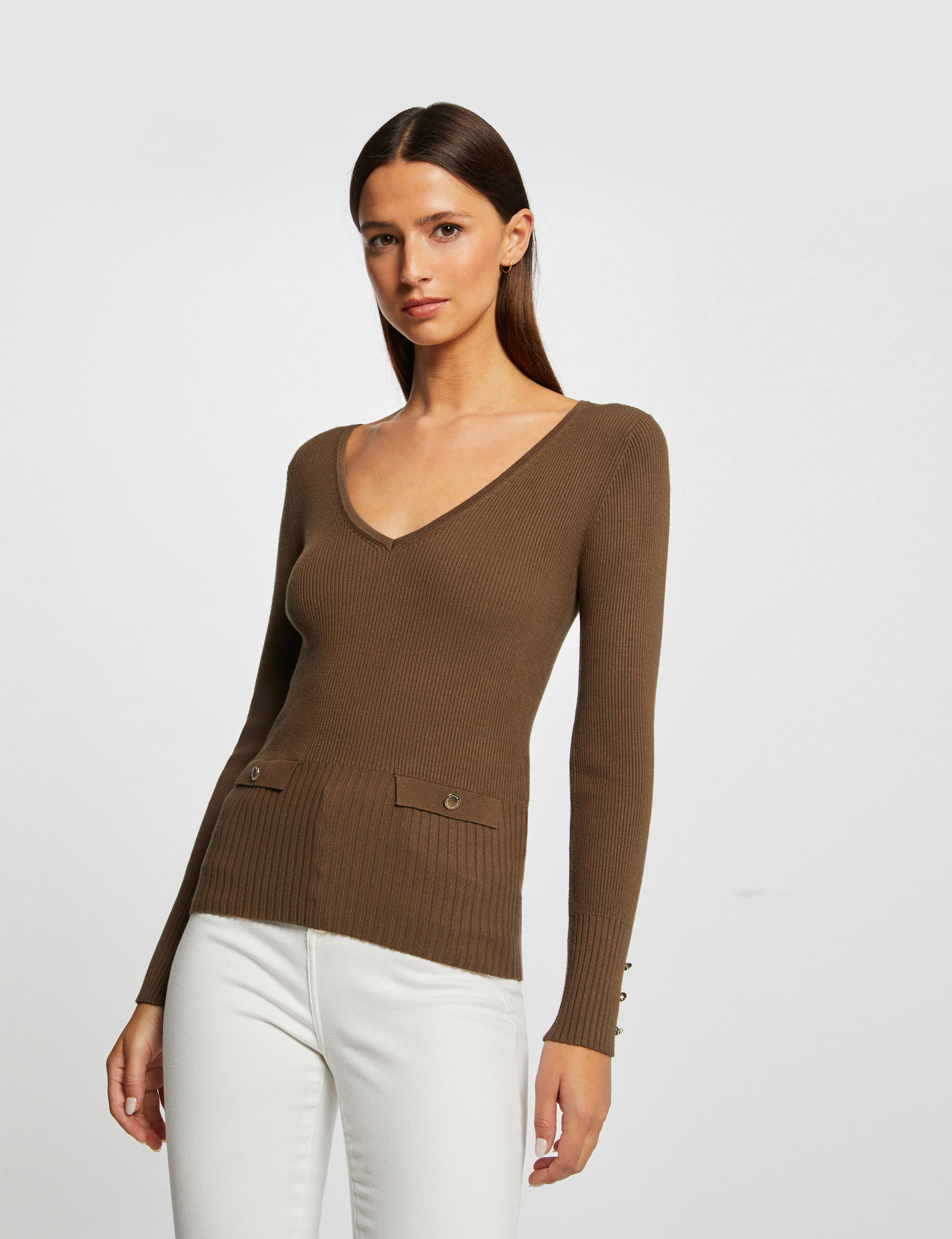 Ribbed v on sale neck jumper