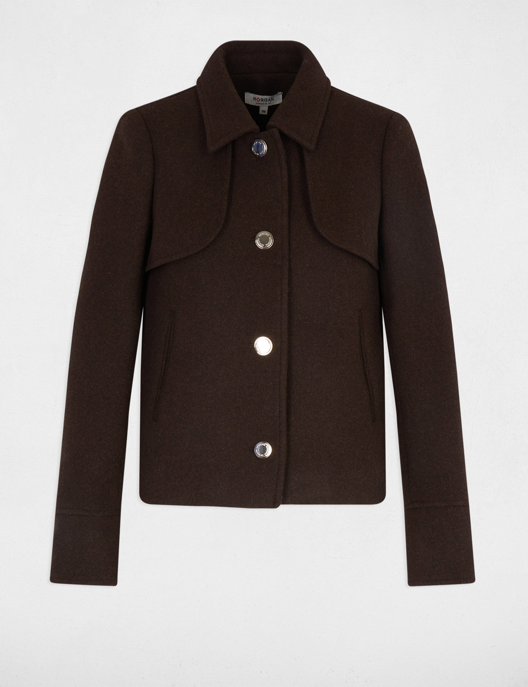 short buttoned coat dark brown women Short buttoned coat dark brown women