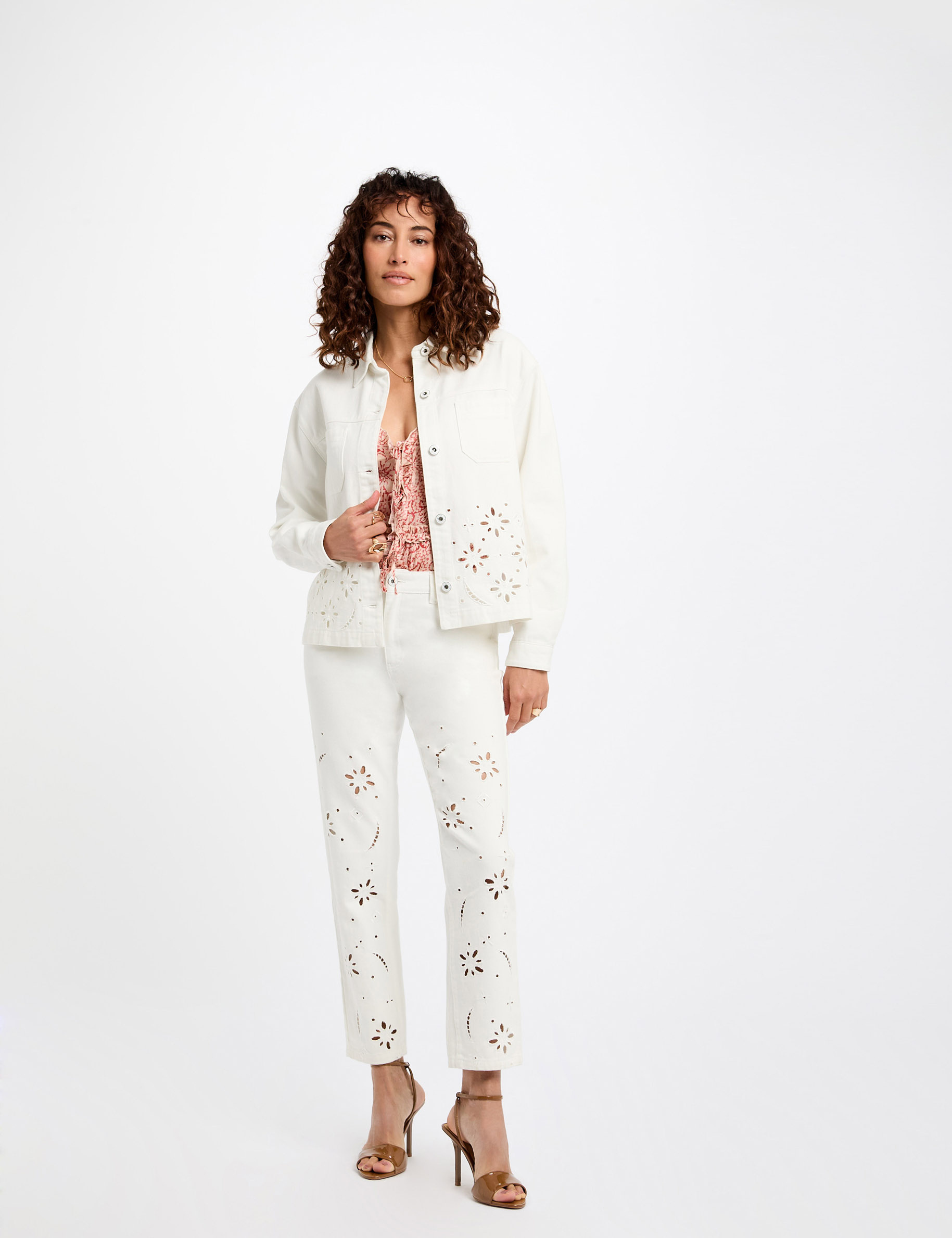Embroidered denim jacket white women