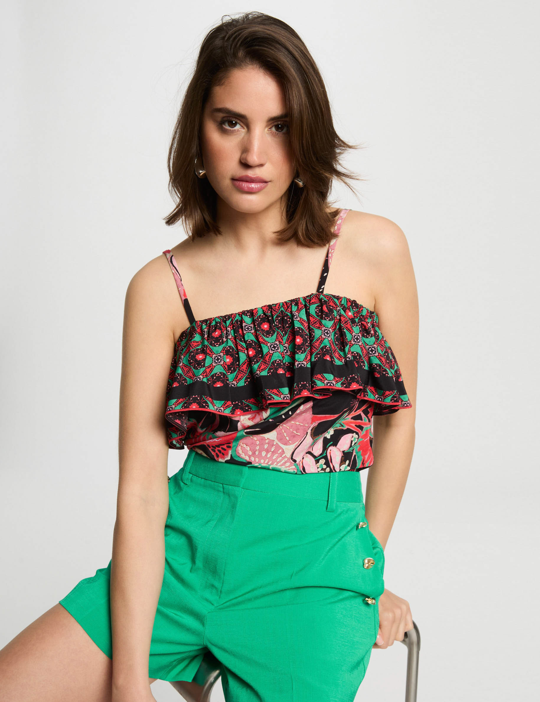printed top with ruffles multicolor women Printed top with ruffles multicolor women