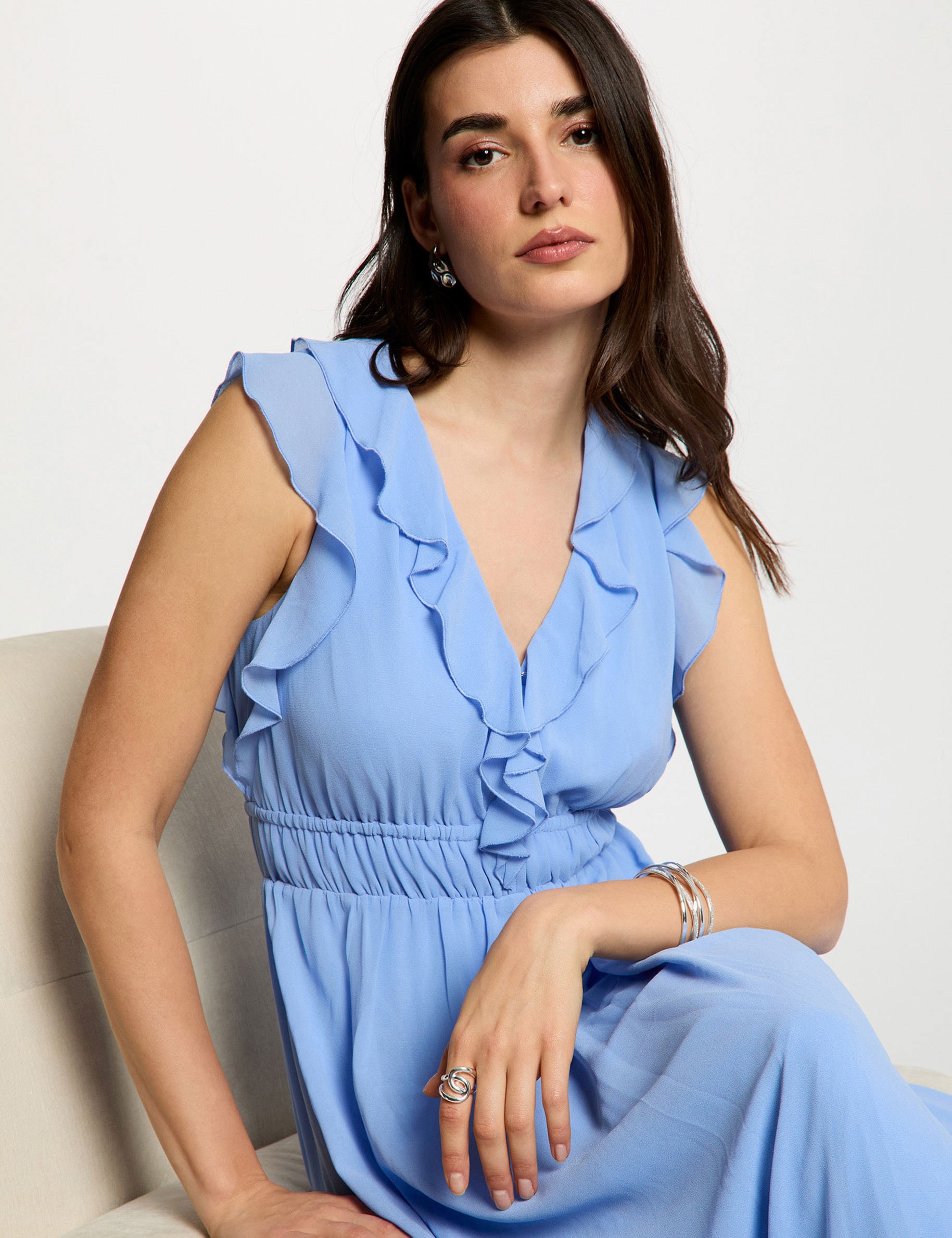 Long dress with V-neck lavender blue women