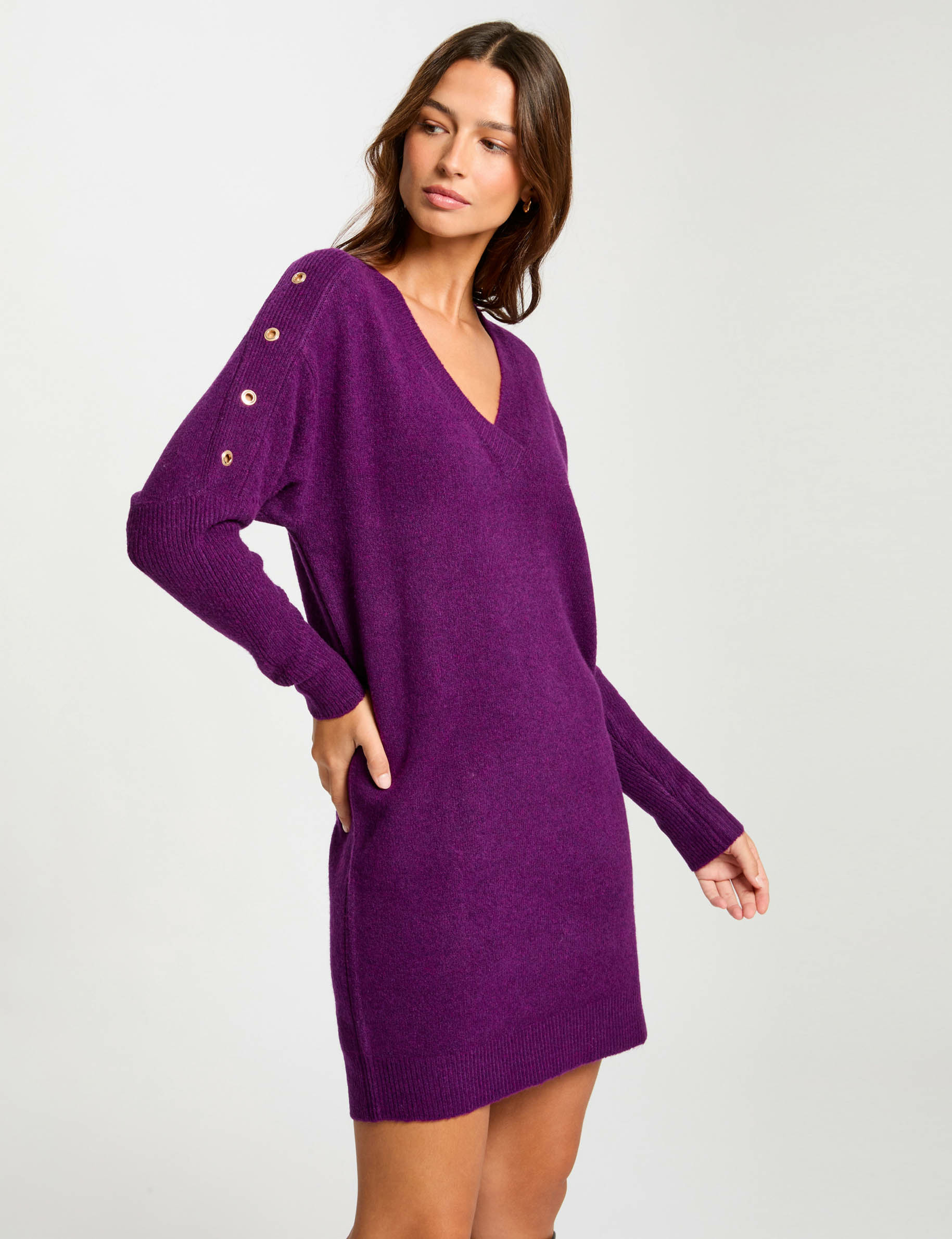 straight knitted dress eyelets purple women Straight knitted dress eyelets purple women