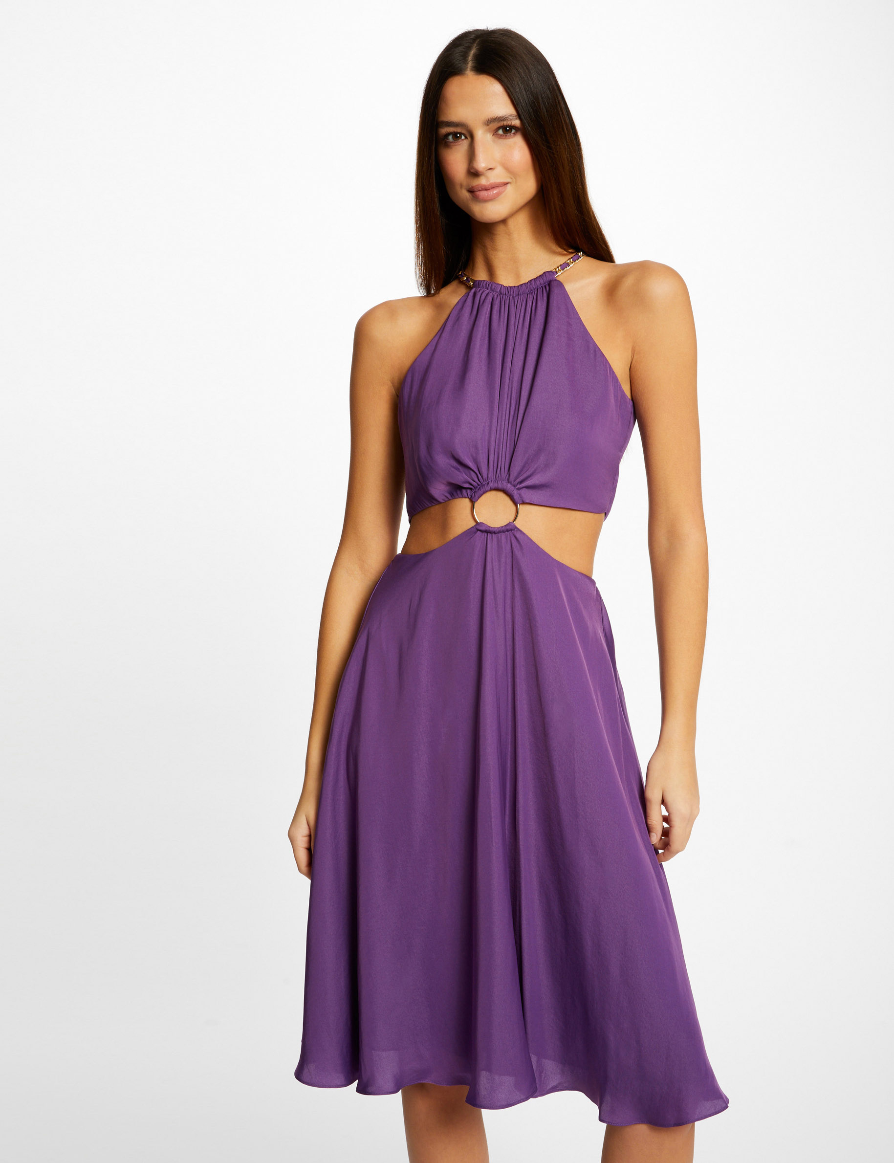 A-line dress with ring and openings dark purple ladies' A-line dress with ring and openings dark purple ladies'