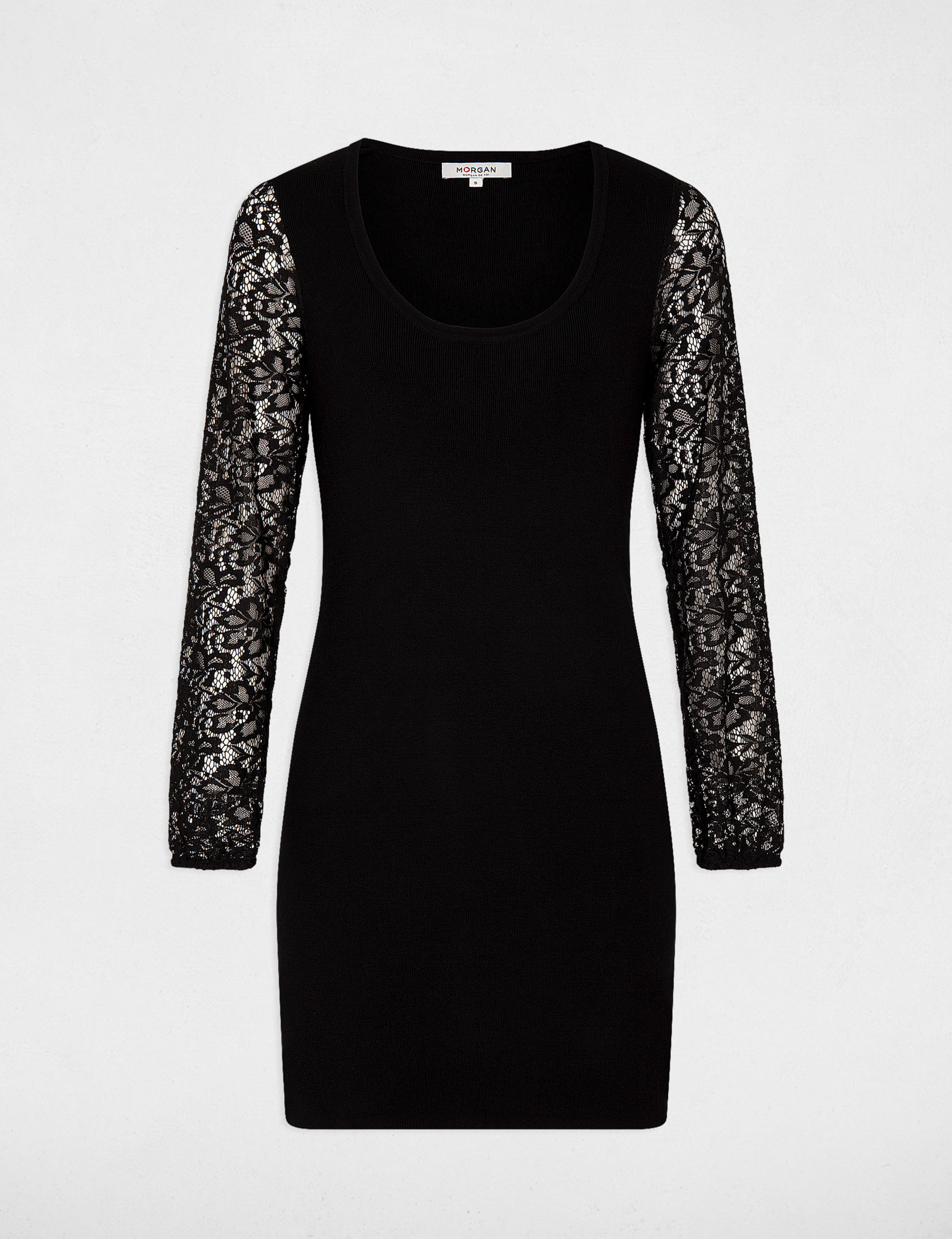 Fitted jumper dress with lace sleeves black ladies'