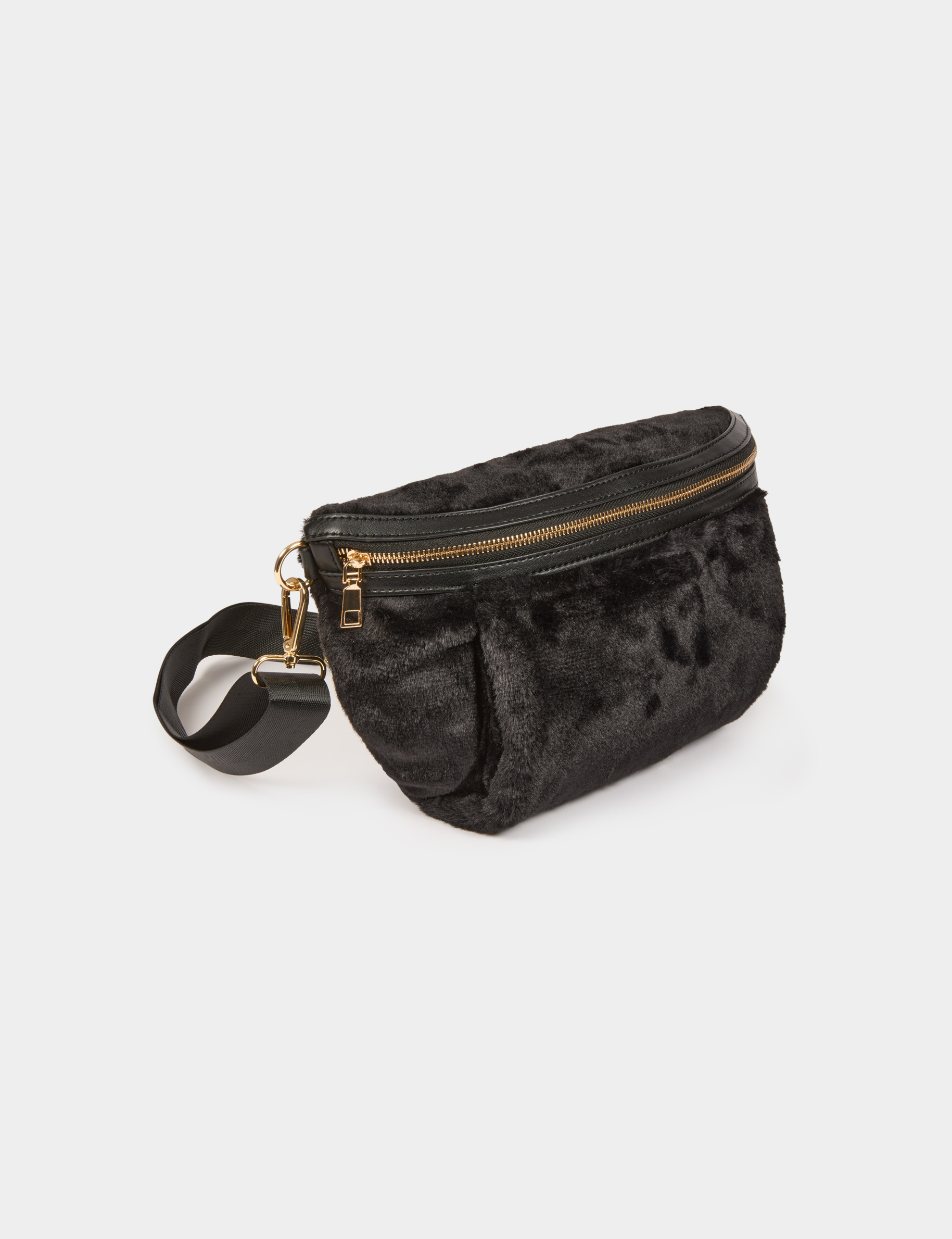 Sac banane fausse fourrure noir femme