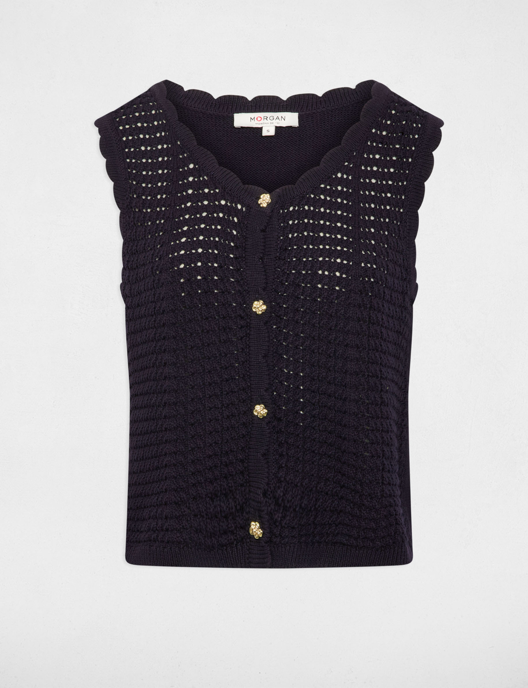 Sleeveless openwork cardigan navy blue women