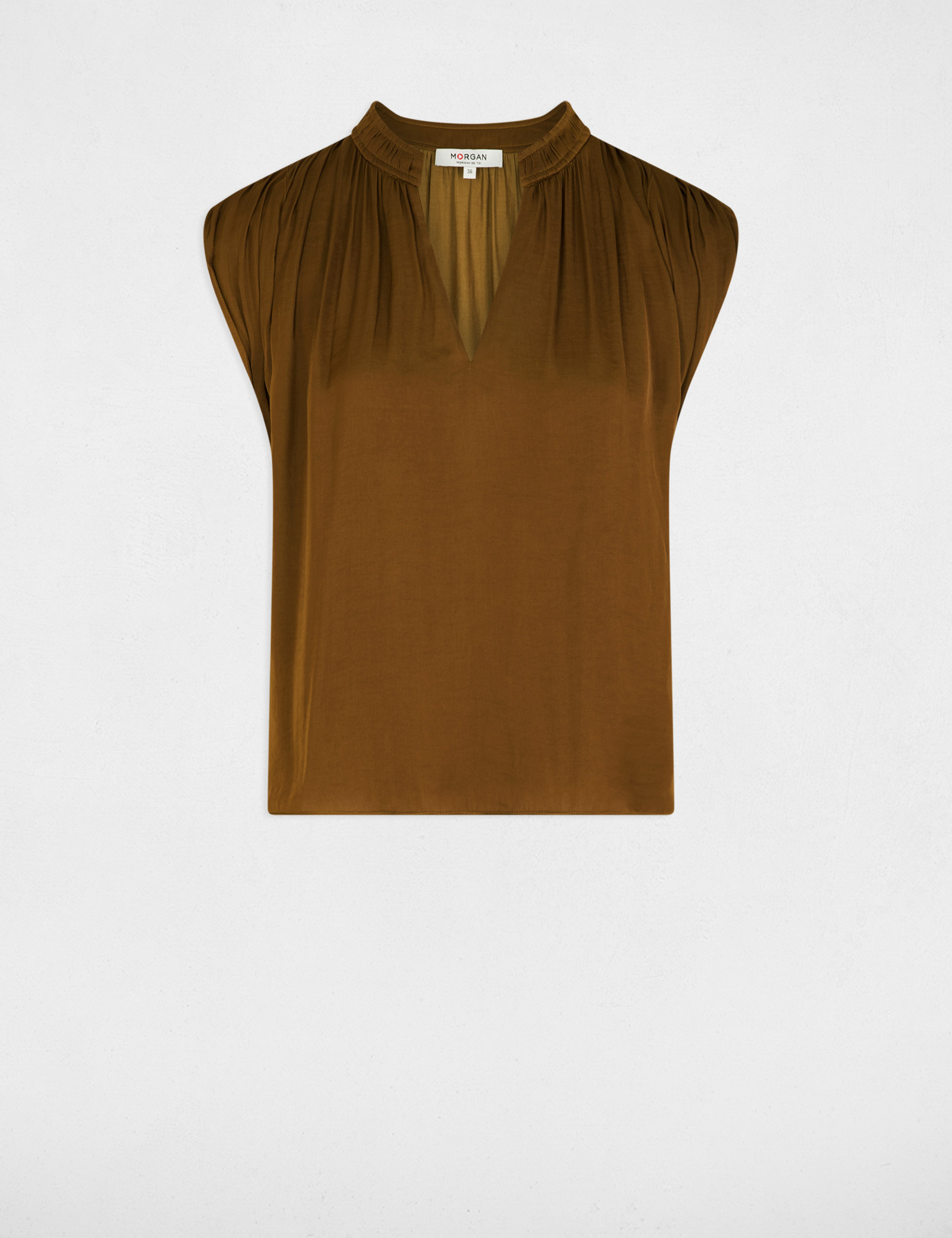 Satin short-sleeved blouse camel women