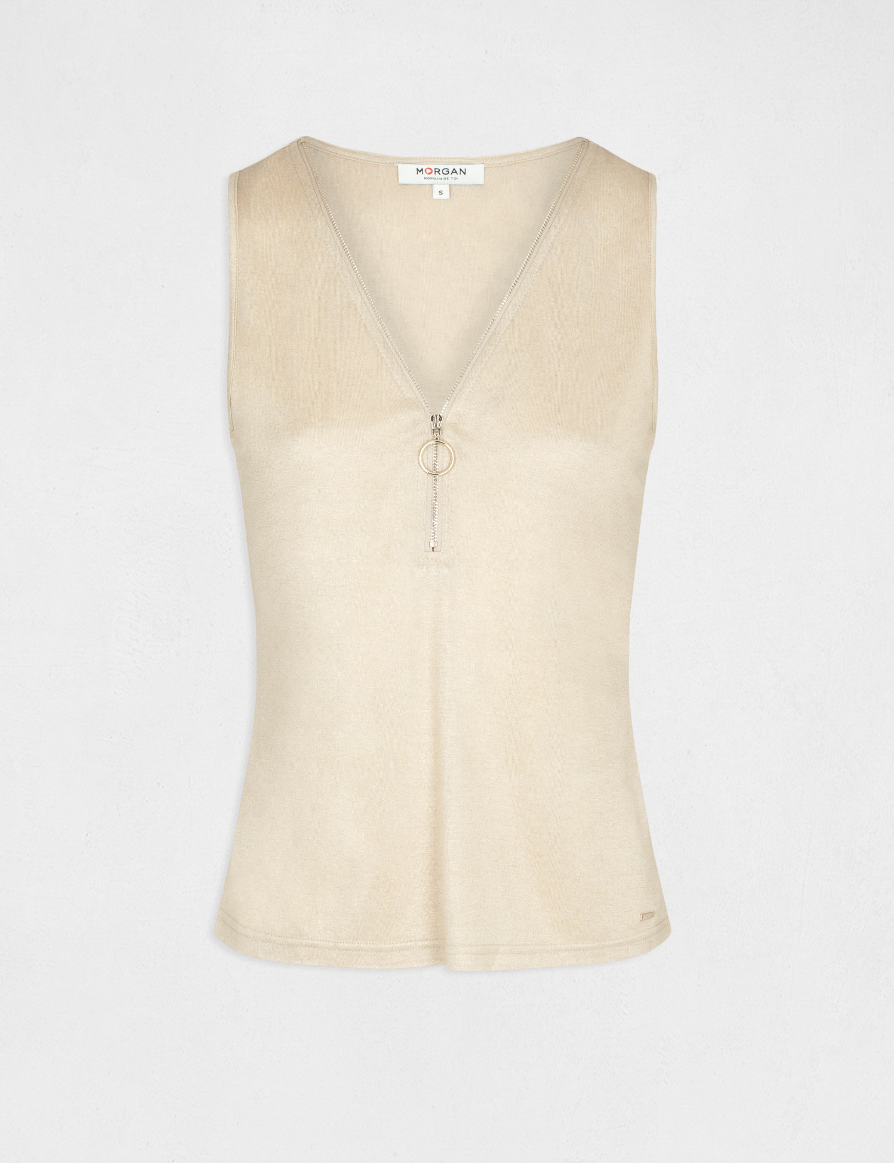 Vest top with wide straps and V-neck beige ladies'