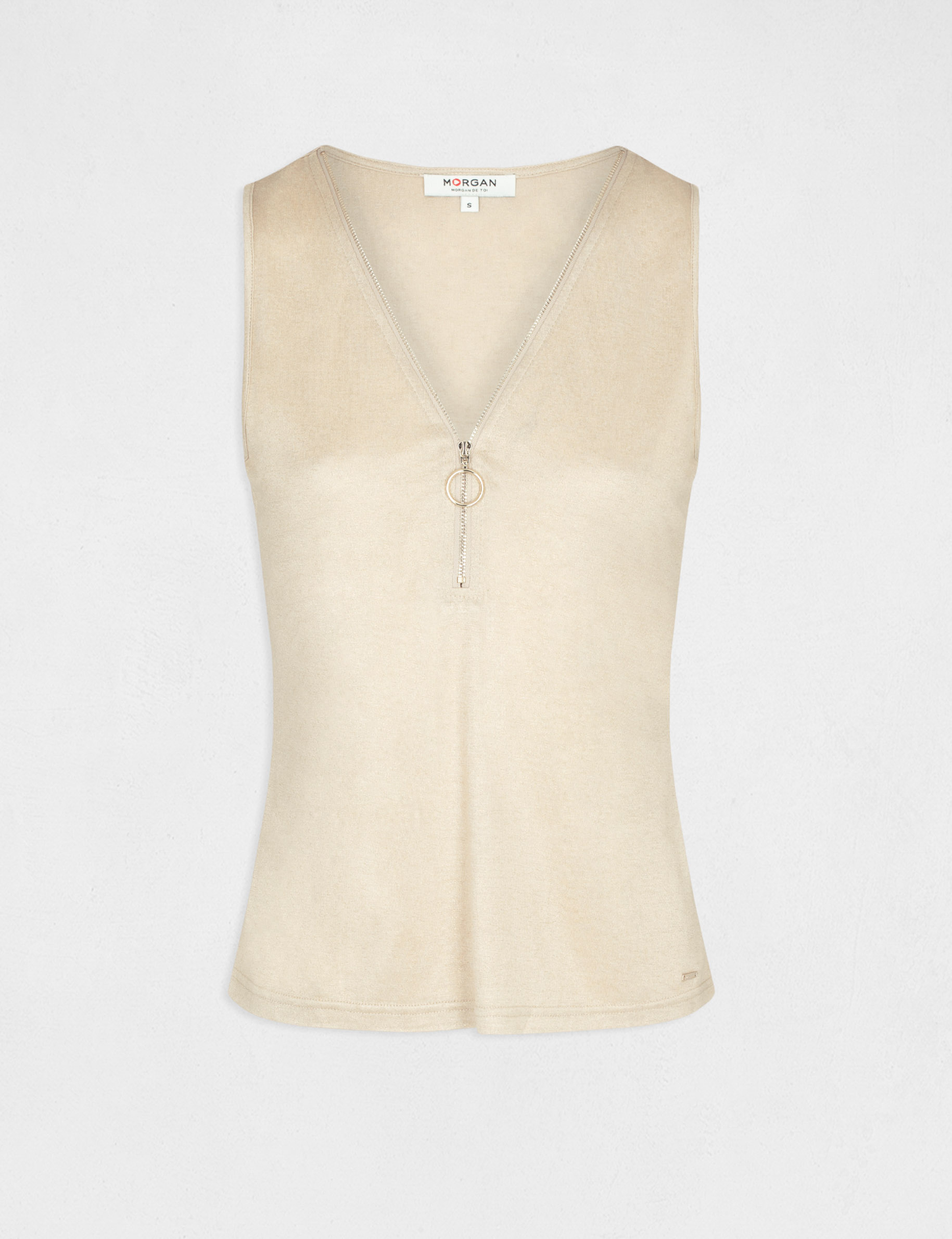 vest top with wide straps and v neck beige ladies Vest top with wide straps and V-neck beige ladies'