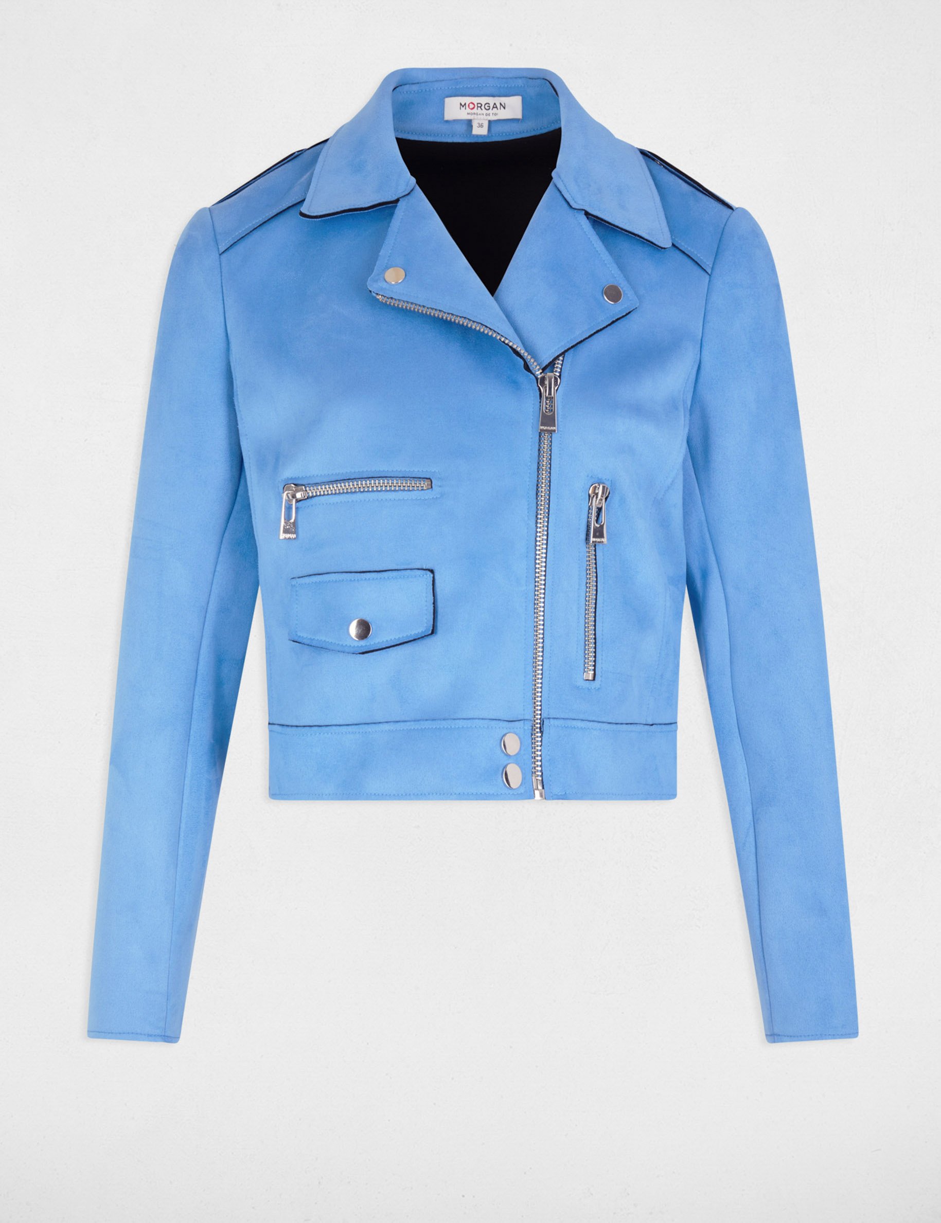 zipped short suede jacket blue women Zipped short suede jacket blue women