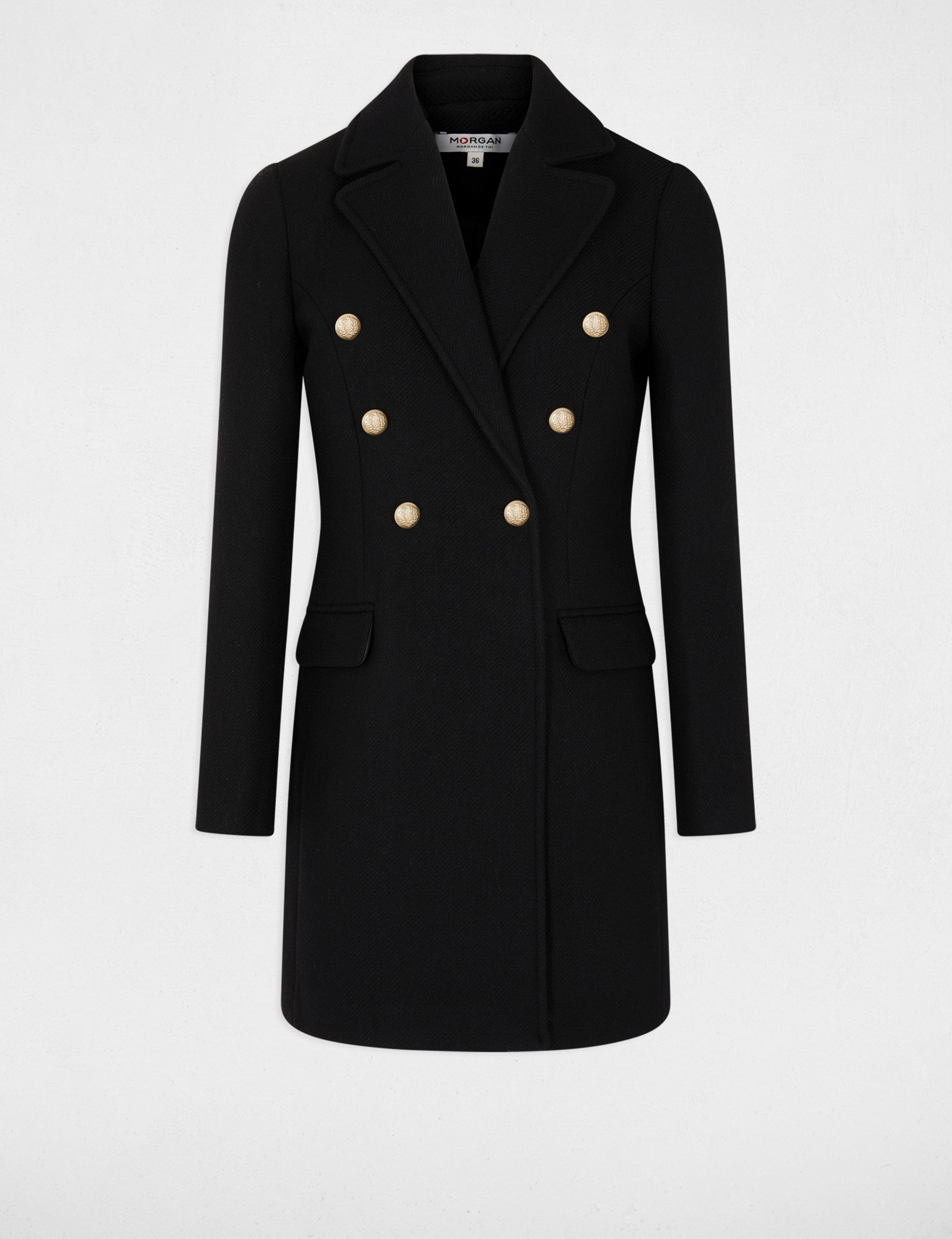 Waisted coat with buttons black ladies'