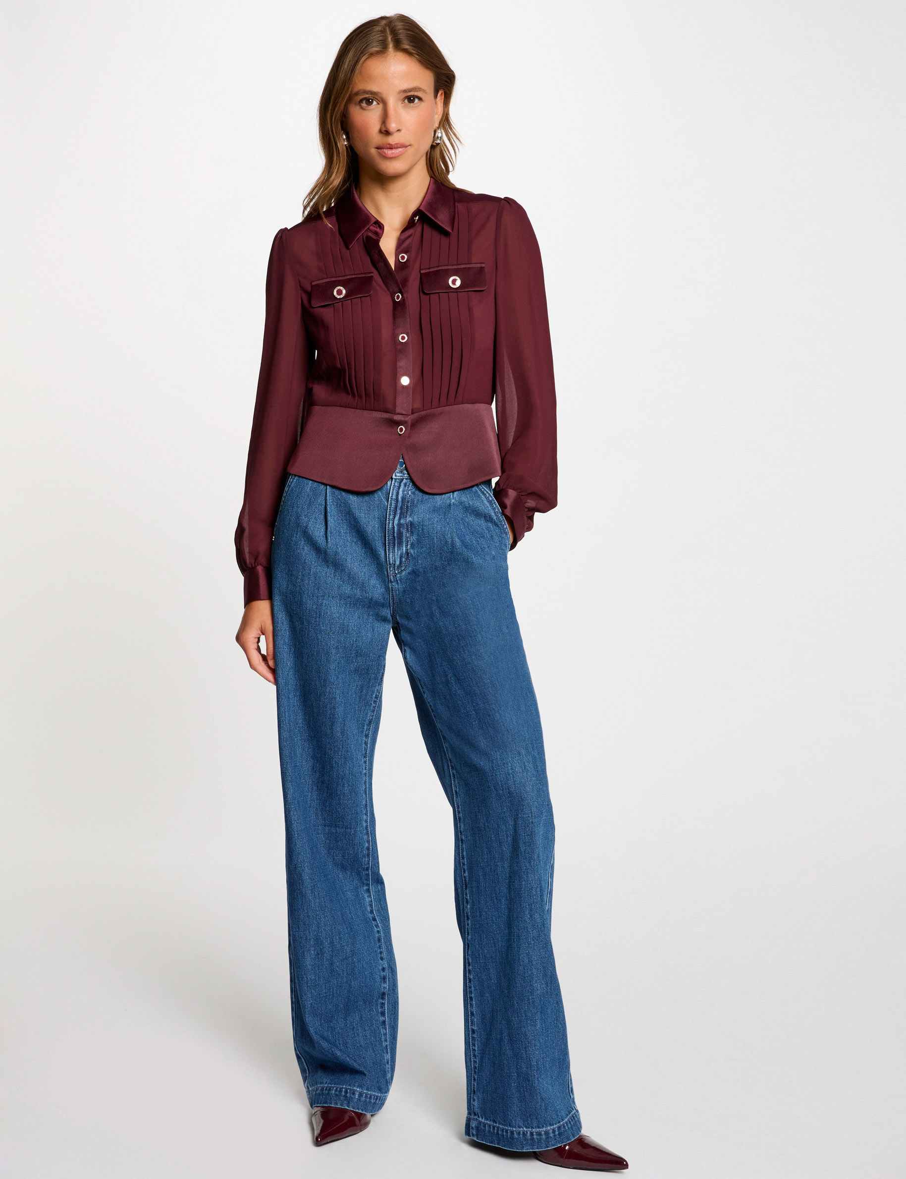 long sleeved shirt with pleats plum women Long-sleeved shirt with pleats plum women