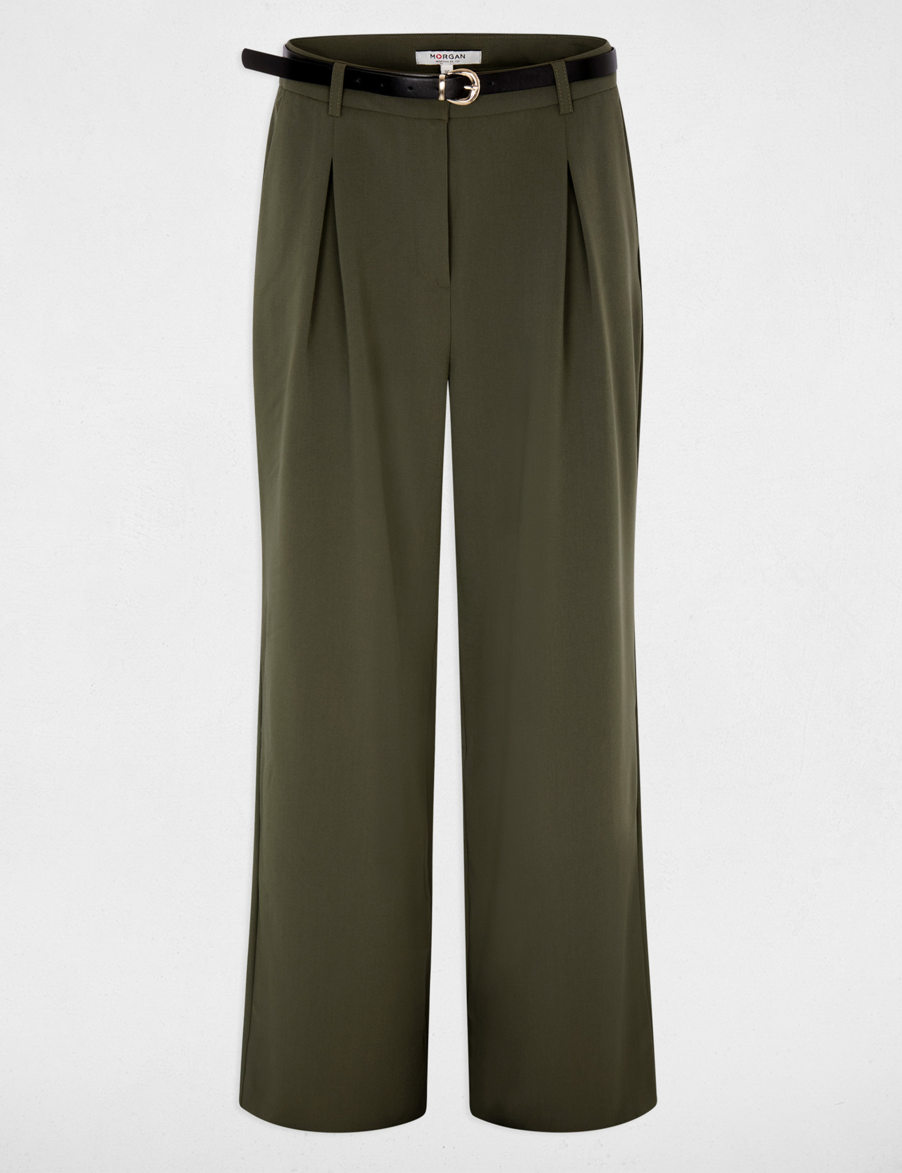High-waisted wide-leg trousers khaki green women