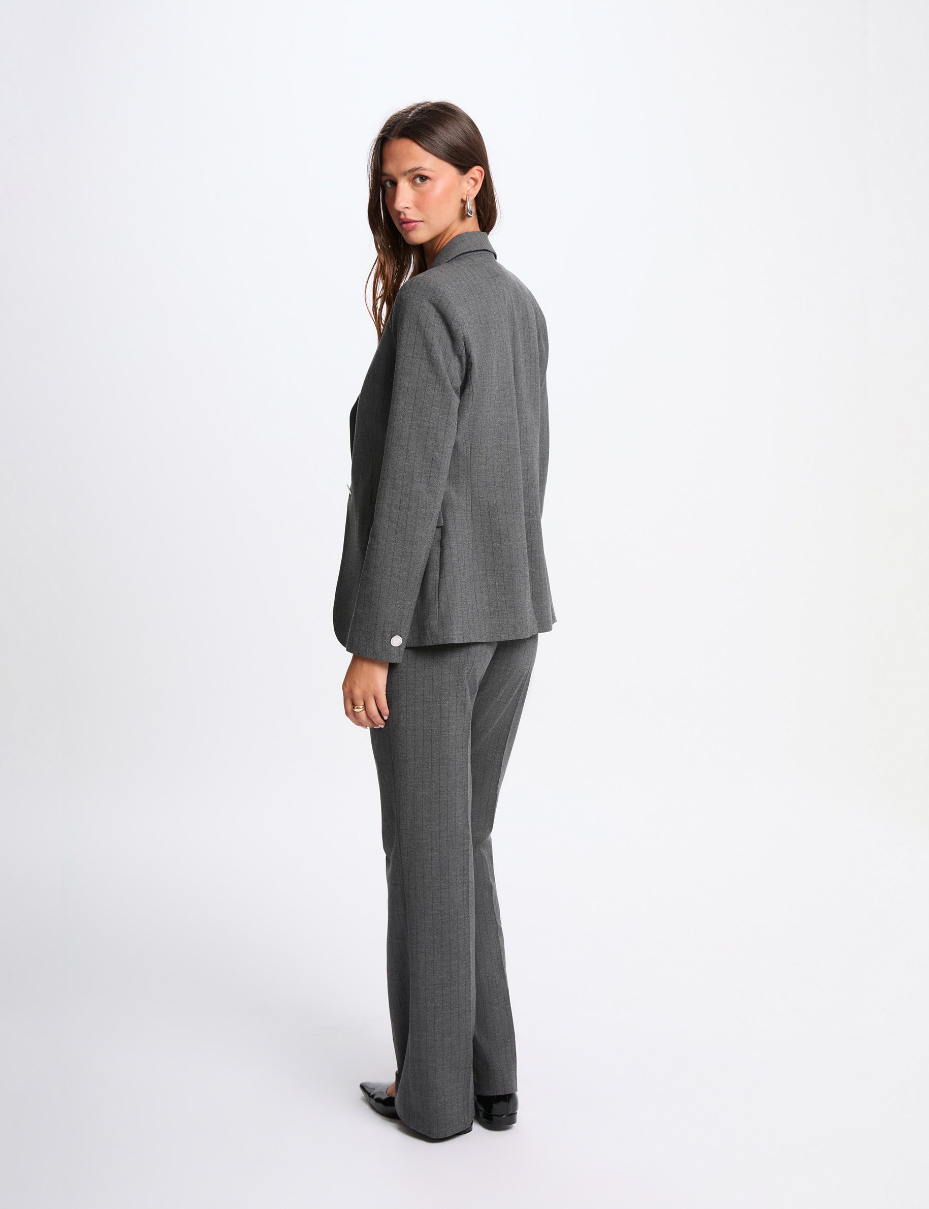 fitted striped blazer mid grey women Fitted striped blazer mid-grey women