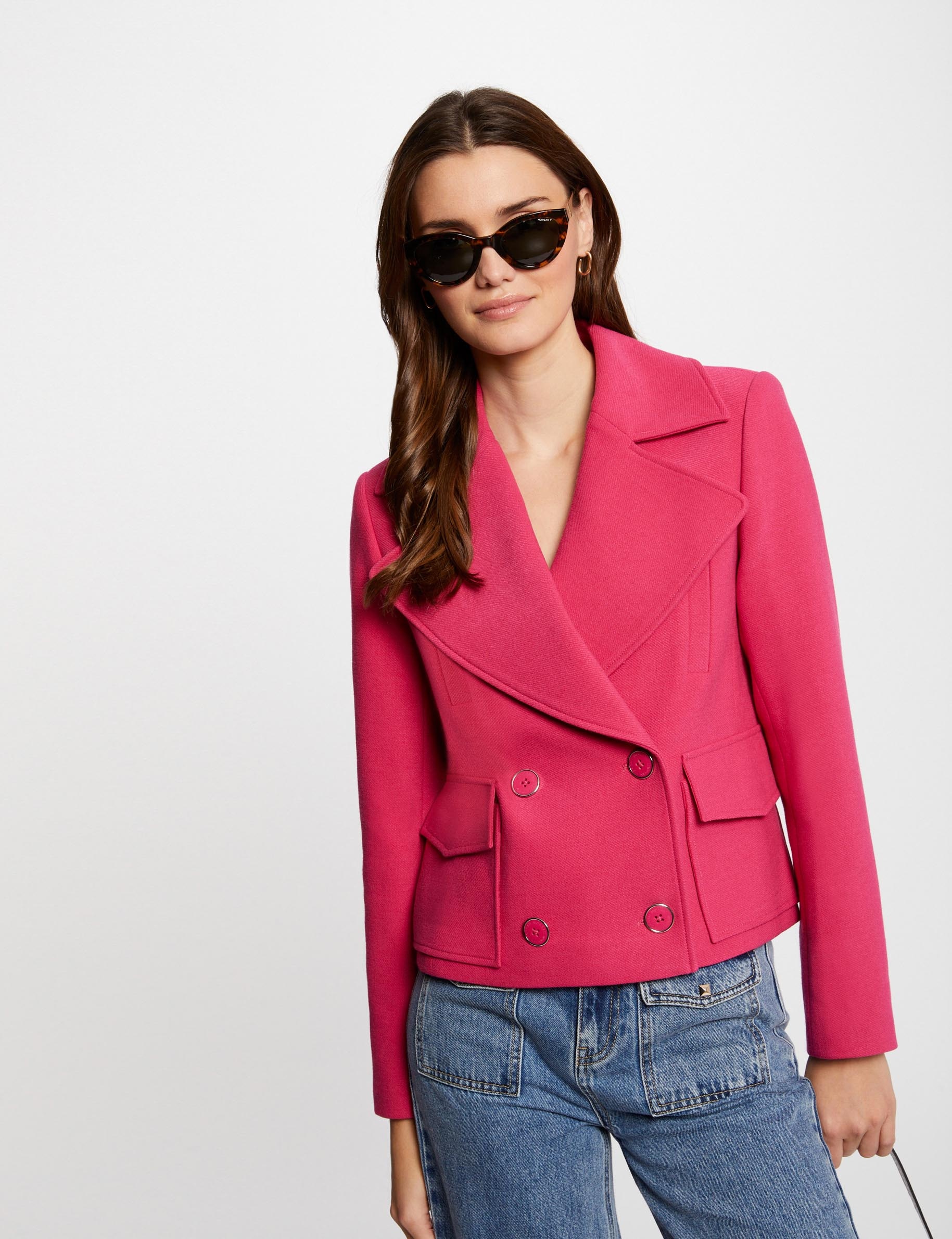 Short buttoned coat medium pink ladies'