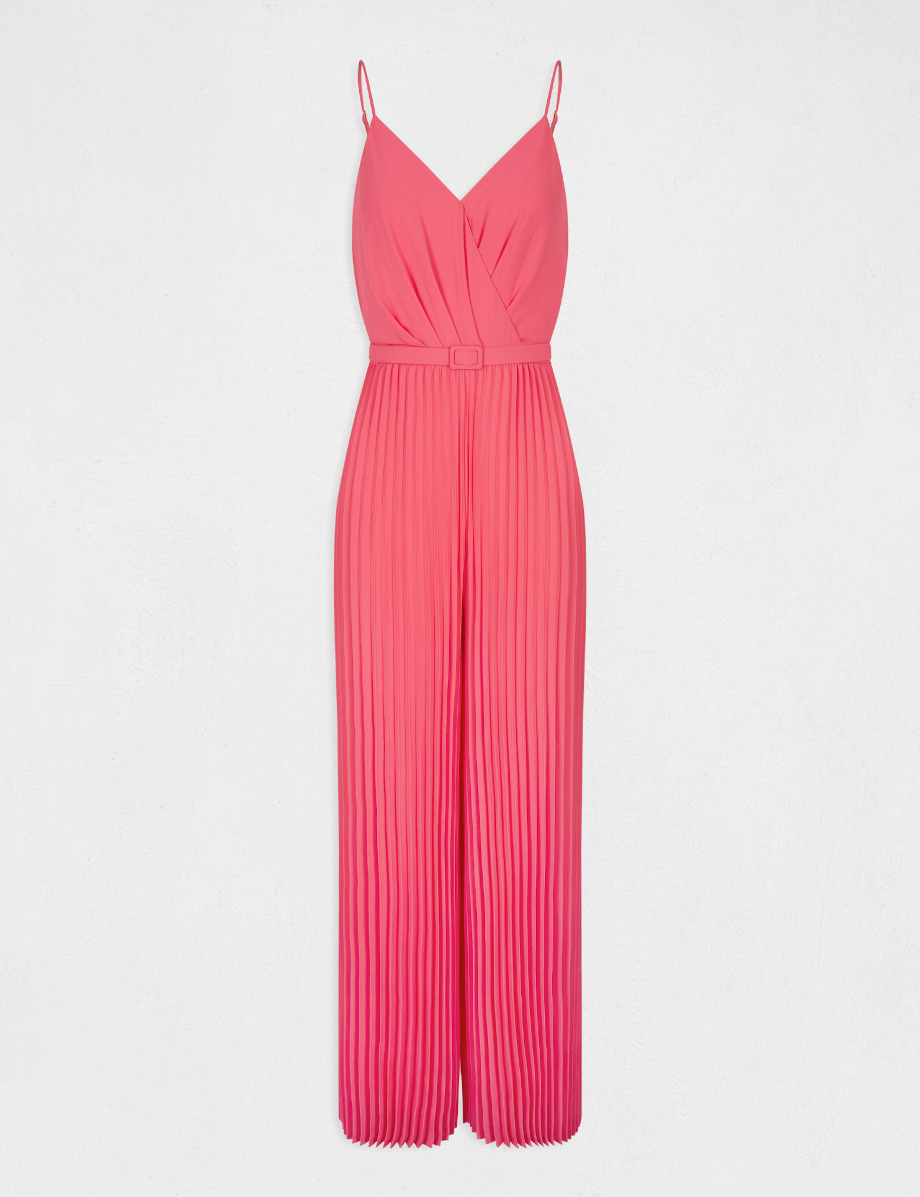 Wide leg pleated jumpsuit with open back pink ladies'