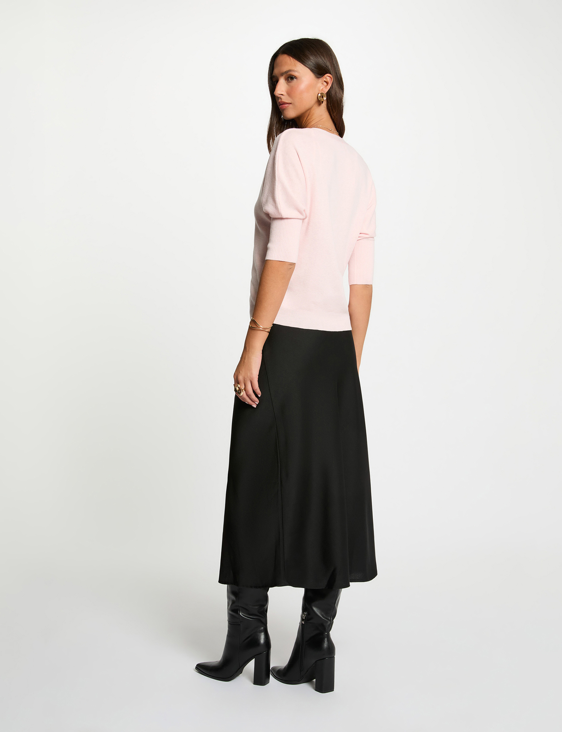 jupe longue satinee noir femme Jupe longue satinée noir femme