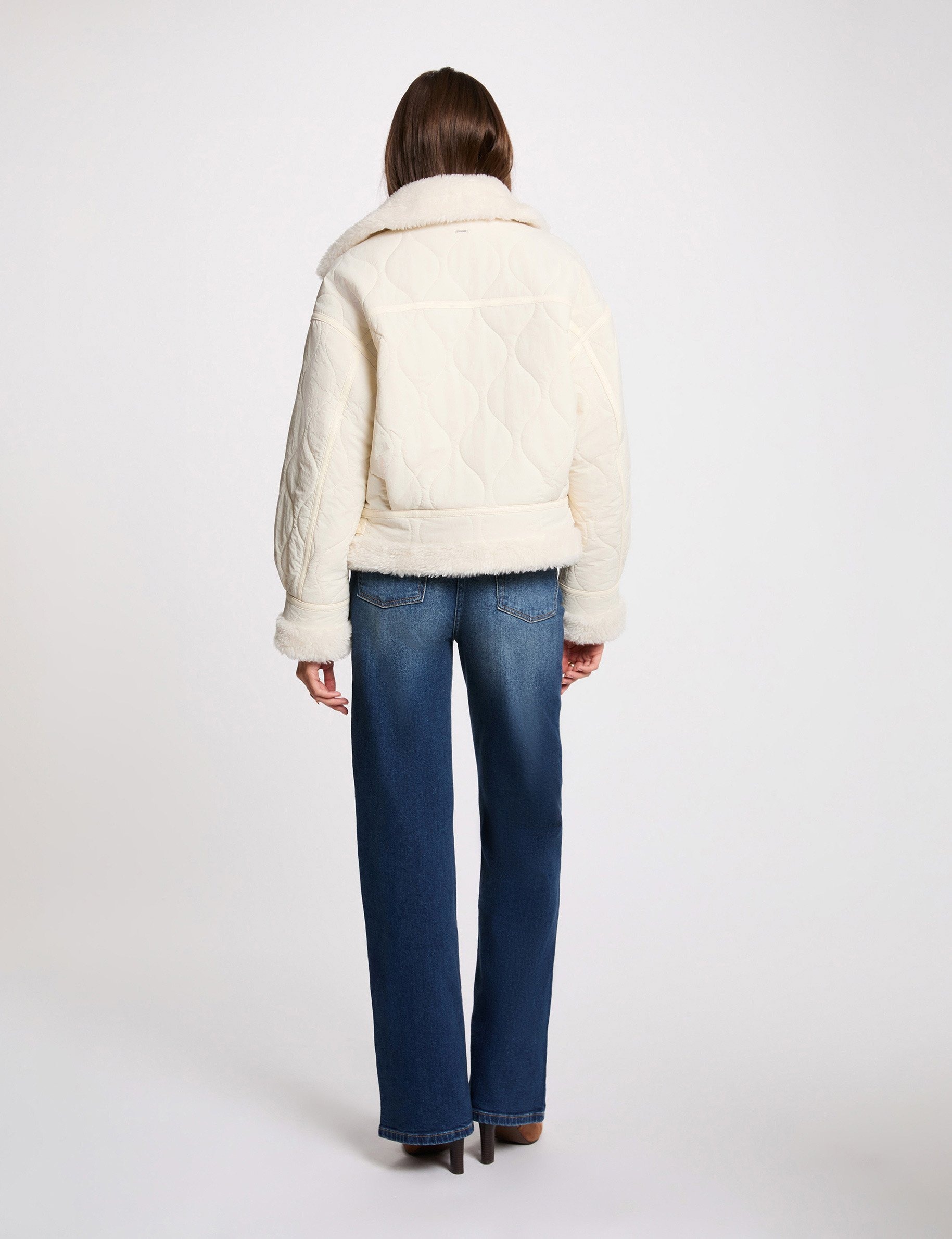 Fitted short puffer jacket ivory women