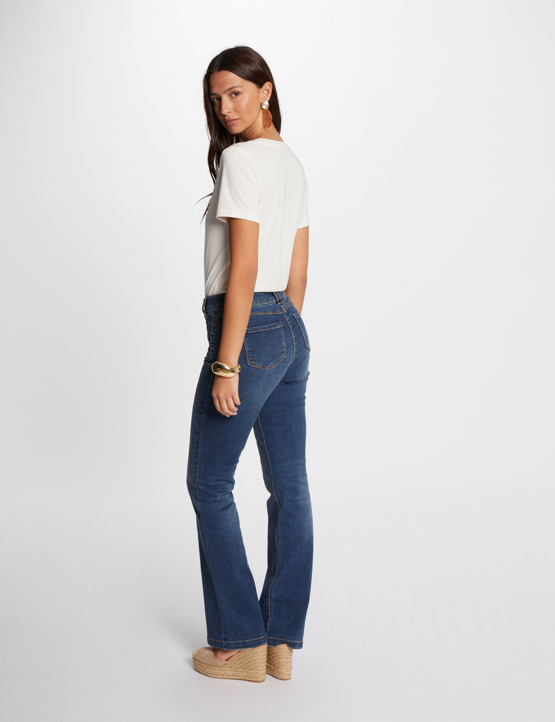 flare jeans with buttons stone wash denim women Flare jeans with buttons stone wash denim women