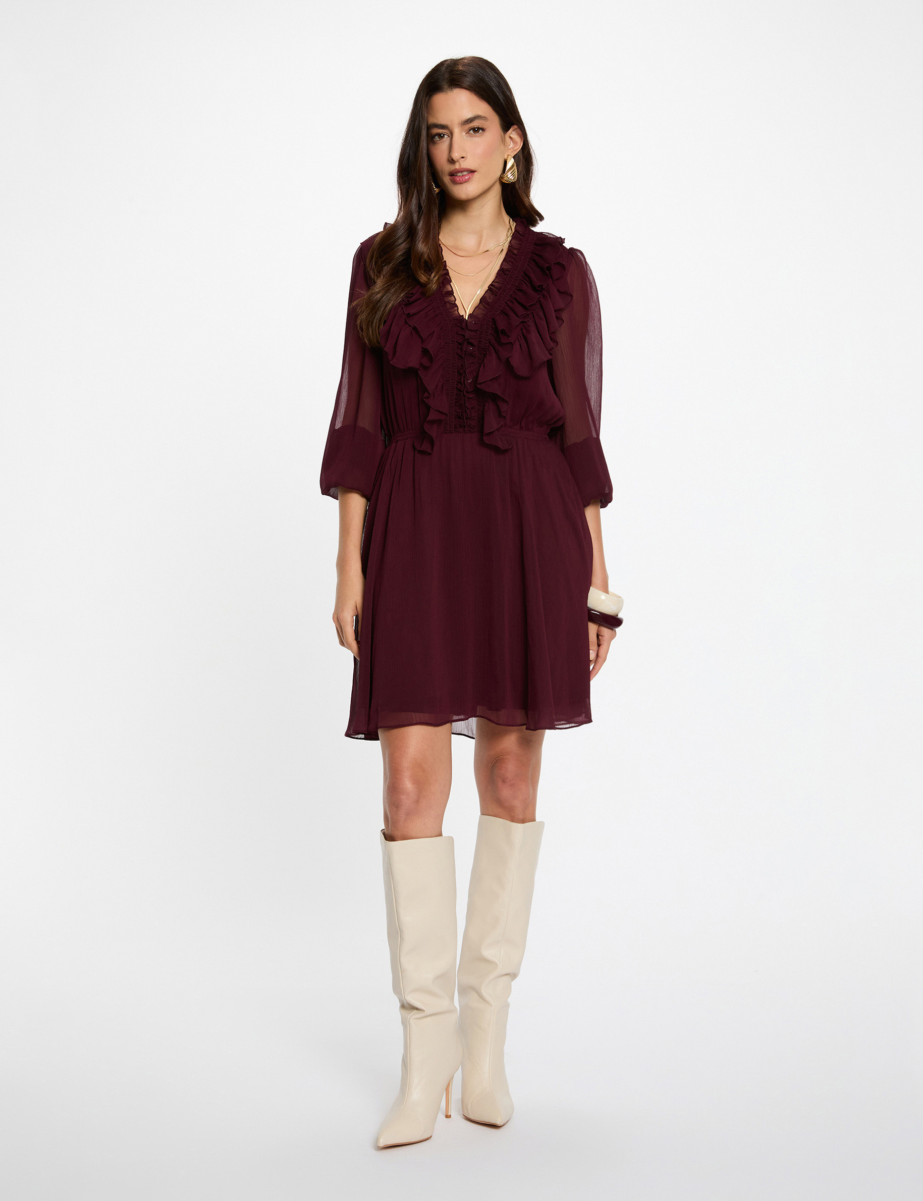 Fitted short dress plum women