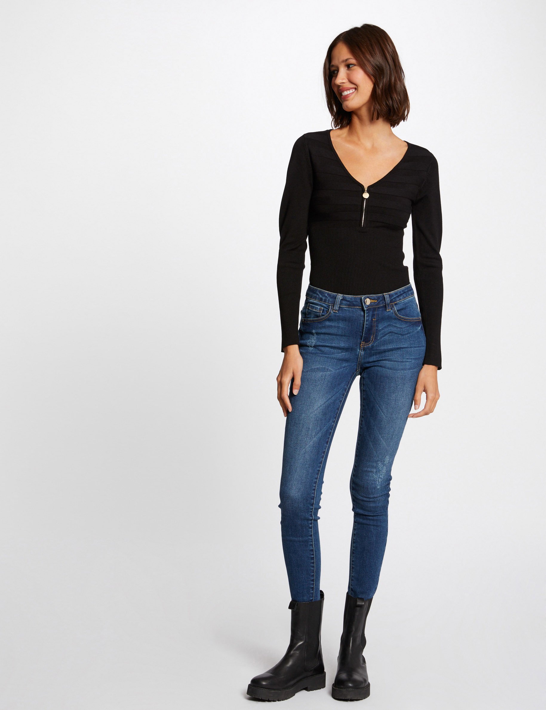 Long-sleeved jumper with zipped detail black women