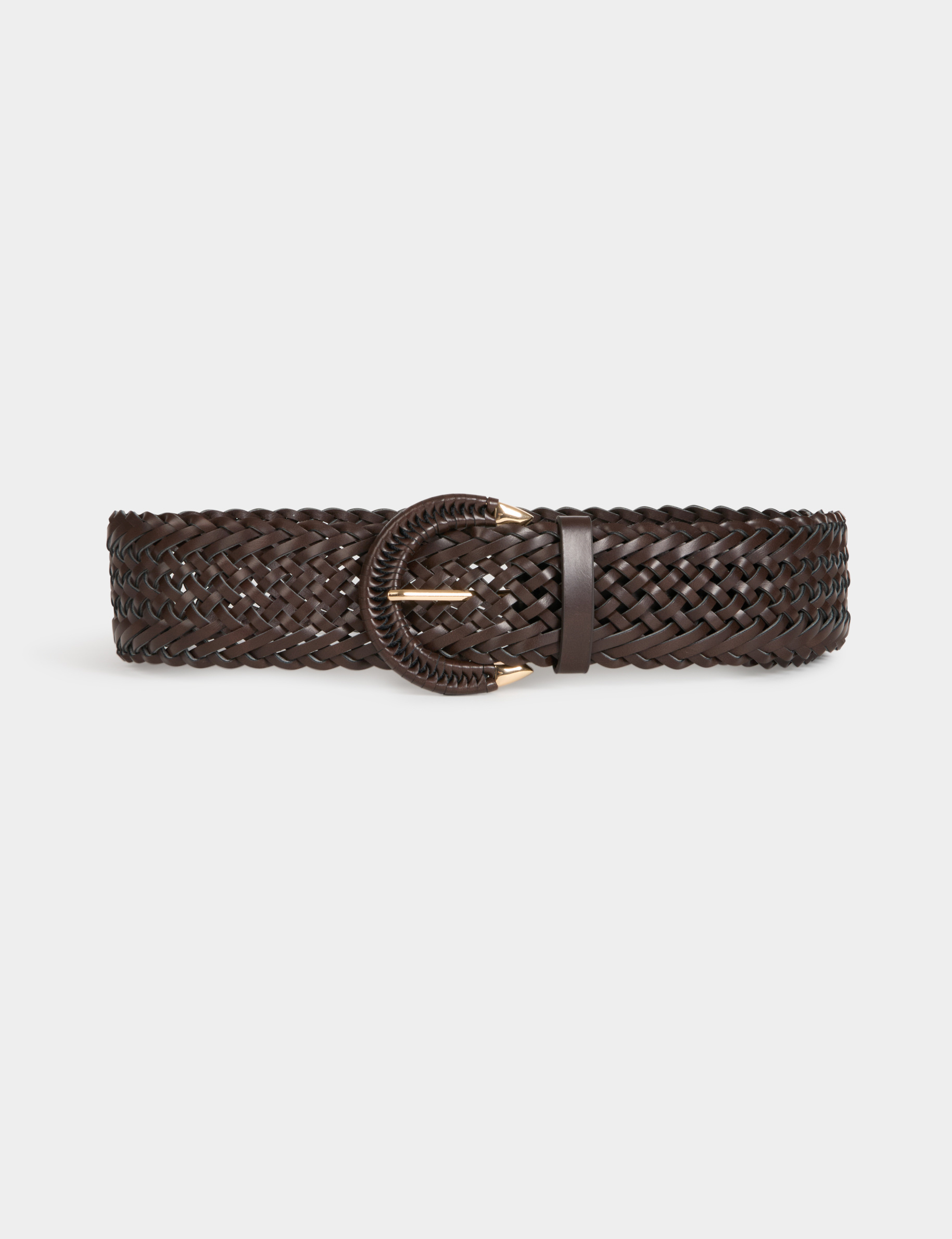 Wide braided belt dark brown women