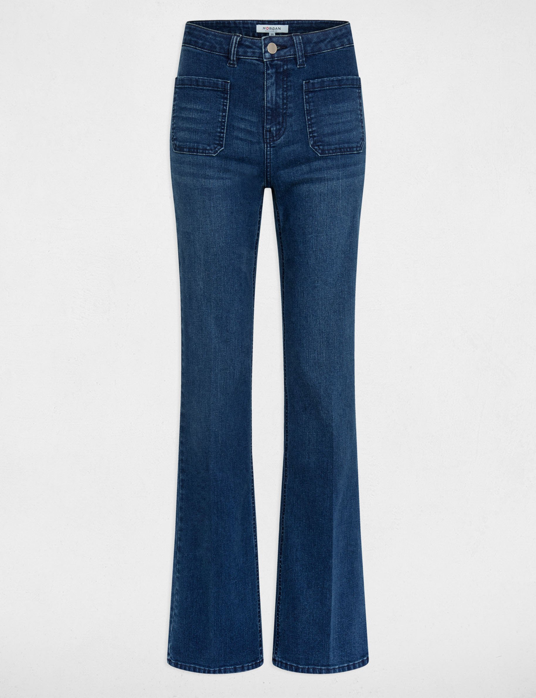 High-waisted flare jeans raw denim ladies'