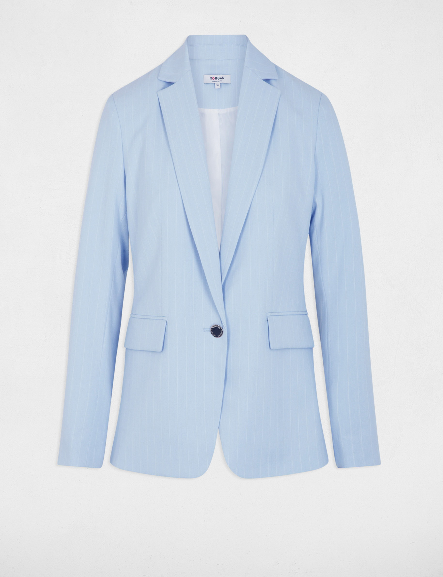 Fitted striped jacket sky blue women