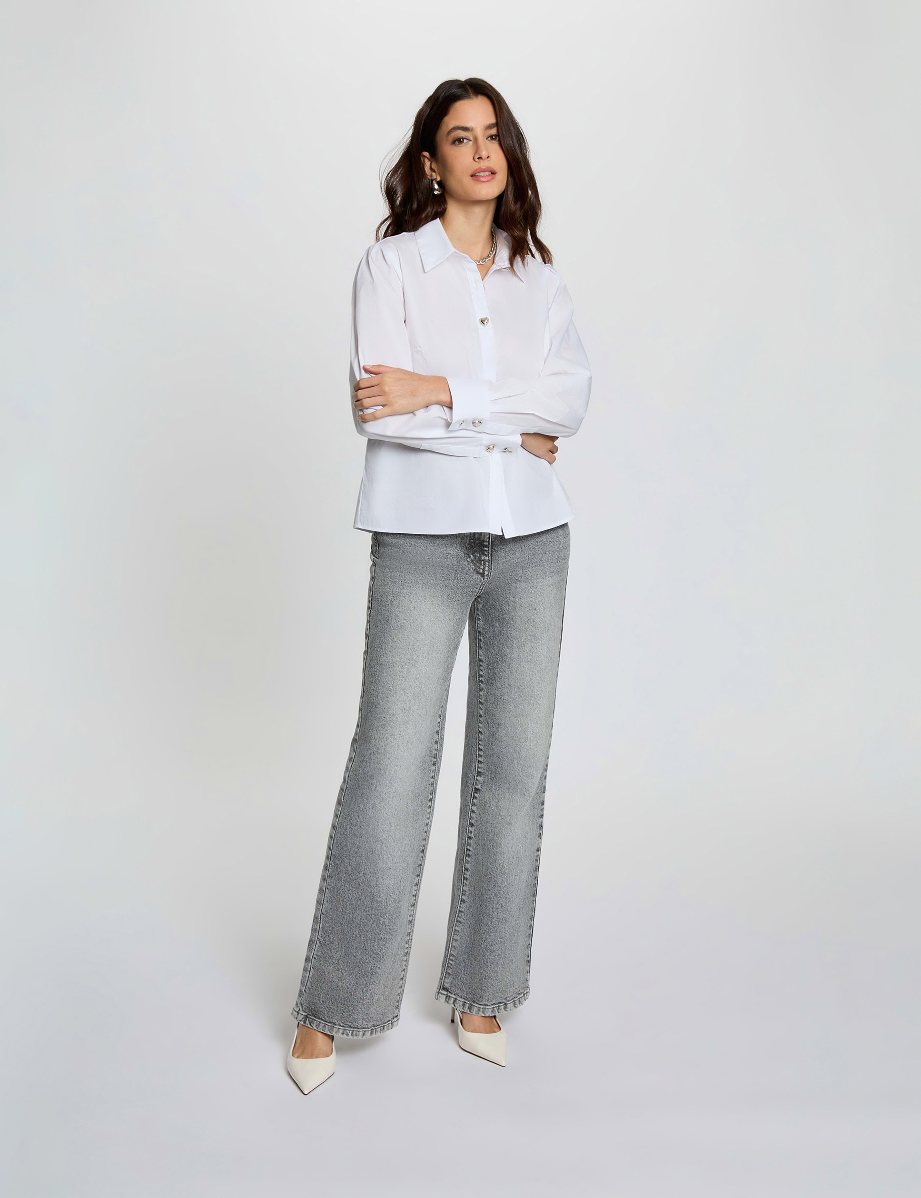 High-waisted wide-leg jeans denim snow grey women