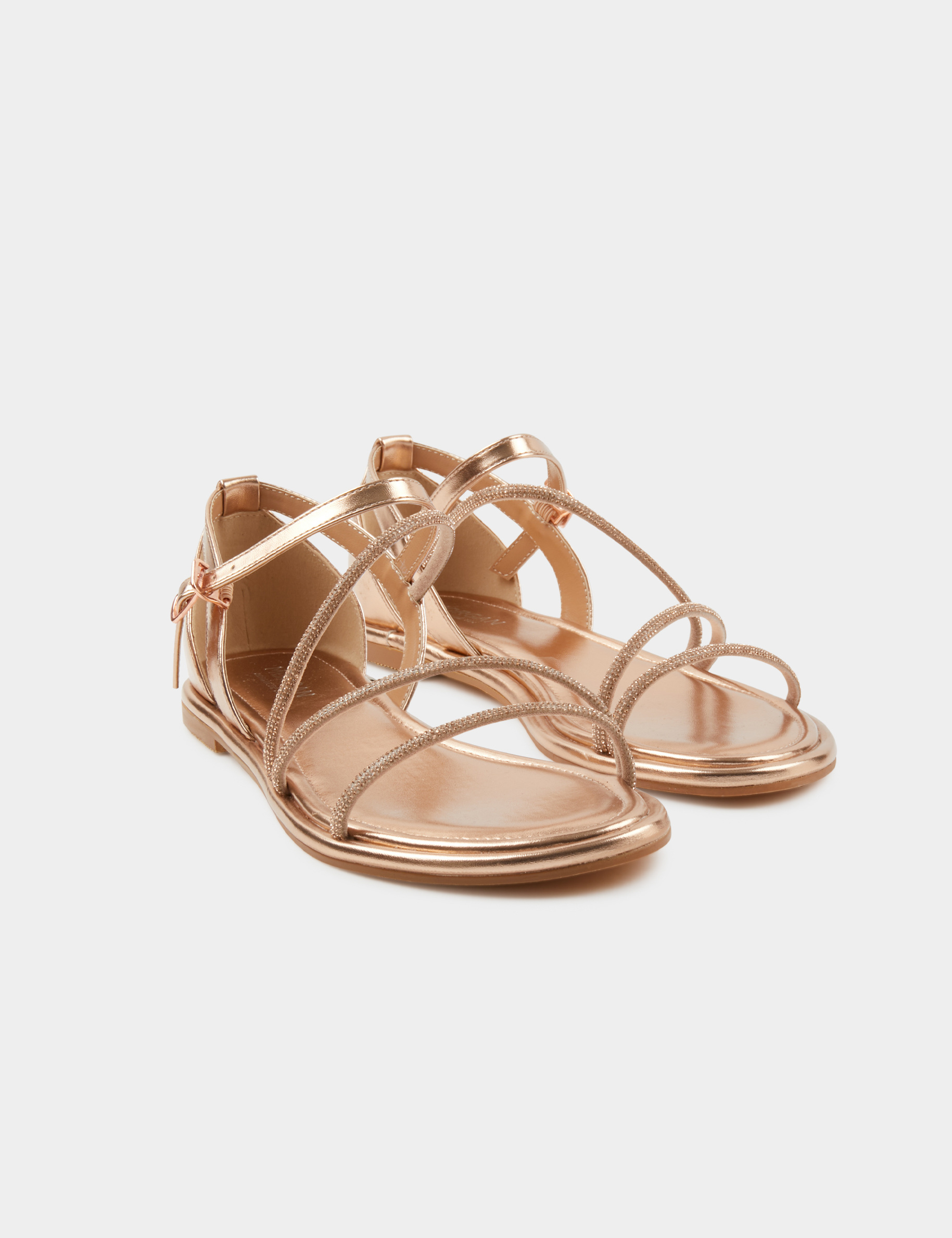 Flat sandals with rhinestones details antique pink ladies'
