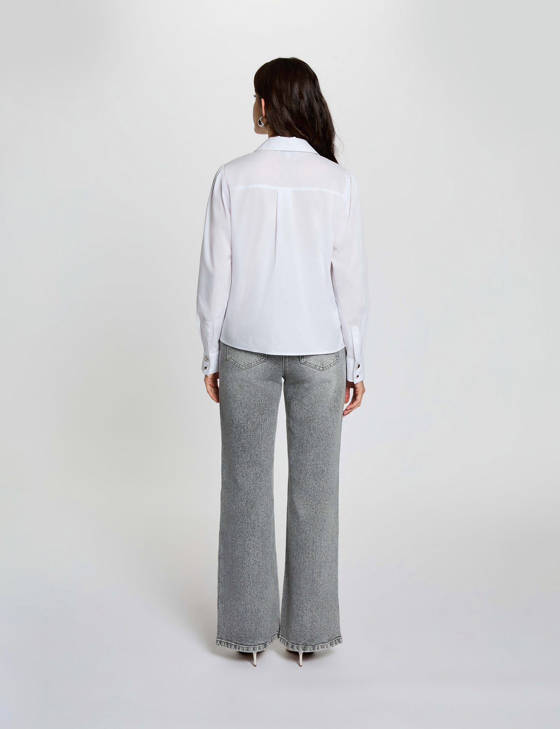 High-waisted wide-leg jeans denim snow grey women