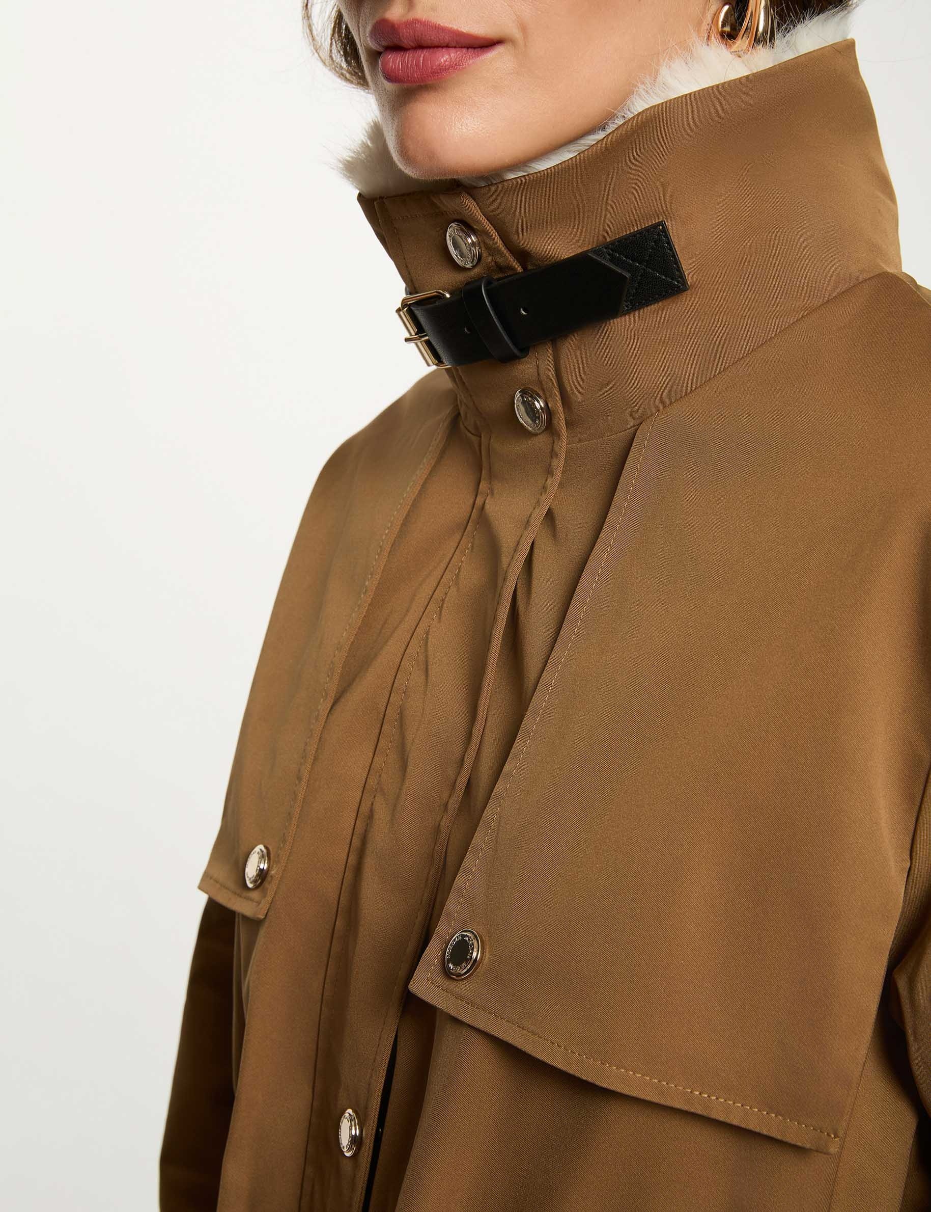 Long adjustable parka camel women