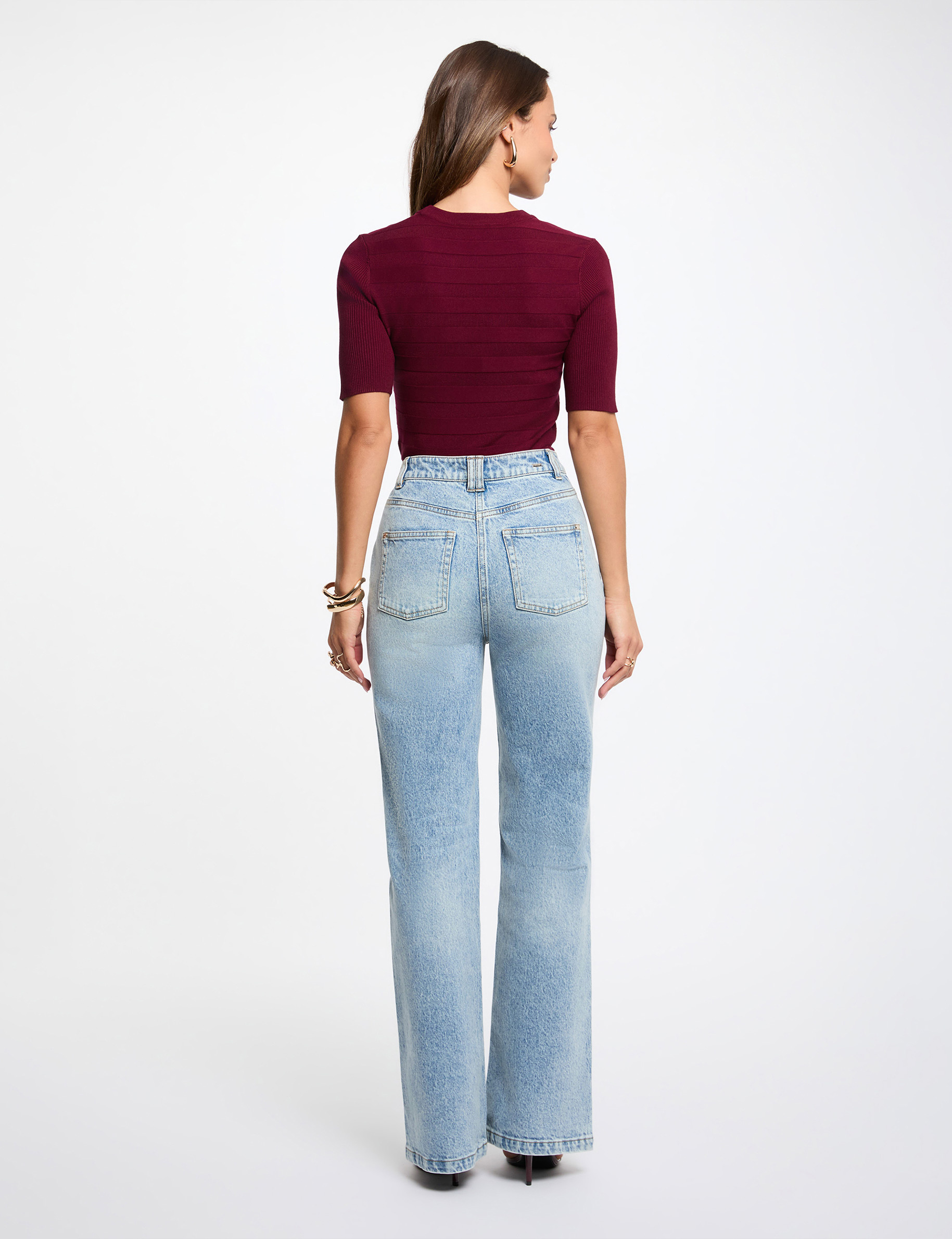 Jumper with short sleeves bordeaux women