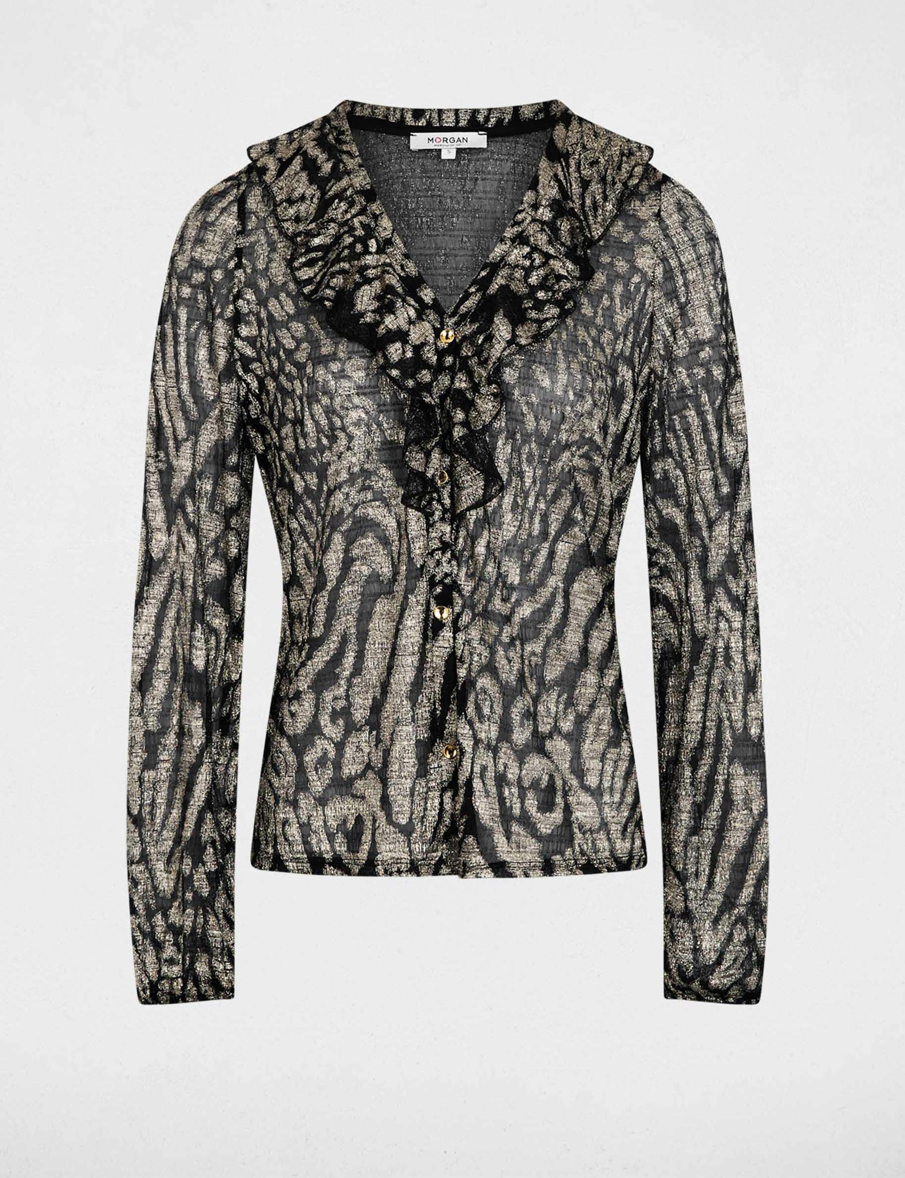 Long-sleeve v-neck t-shirt gold yellow women