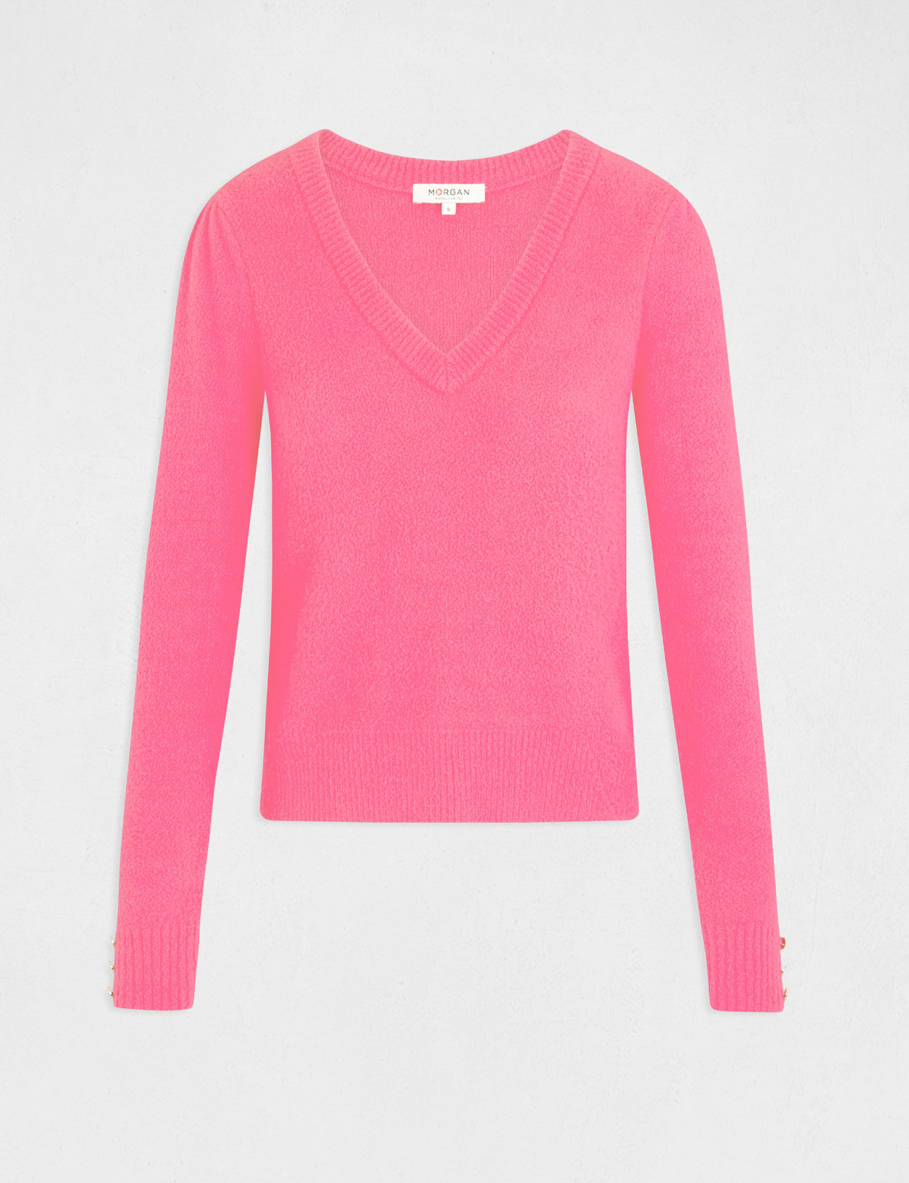 Long-sleeved jumper with V-neck fuchsia ladies'