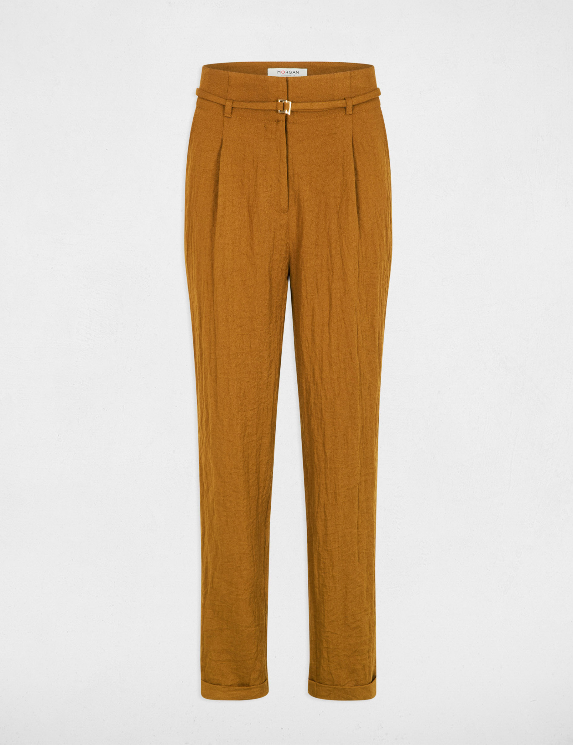 High-waisted carrot trousers camel women