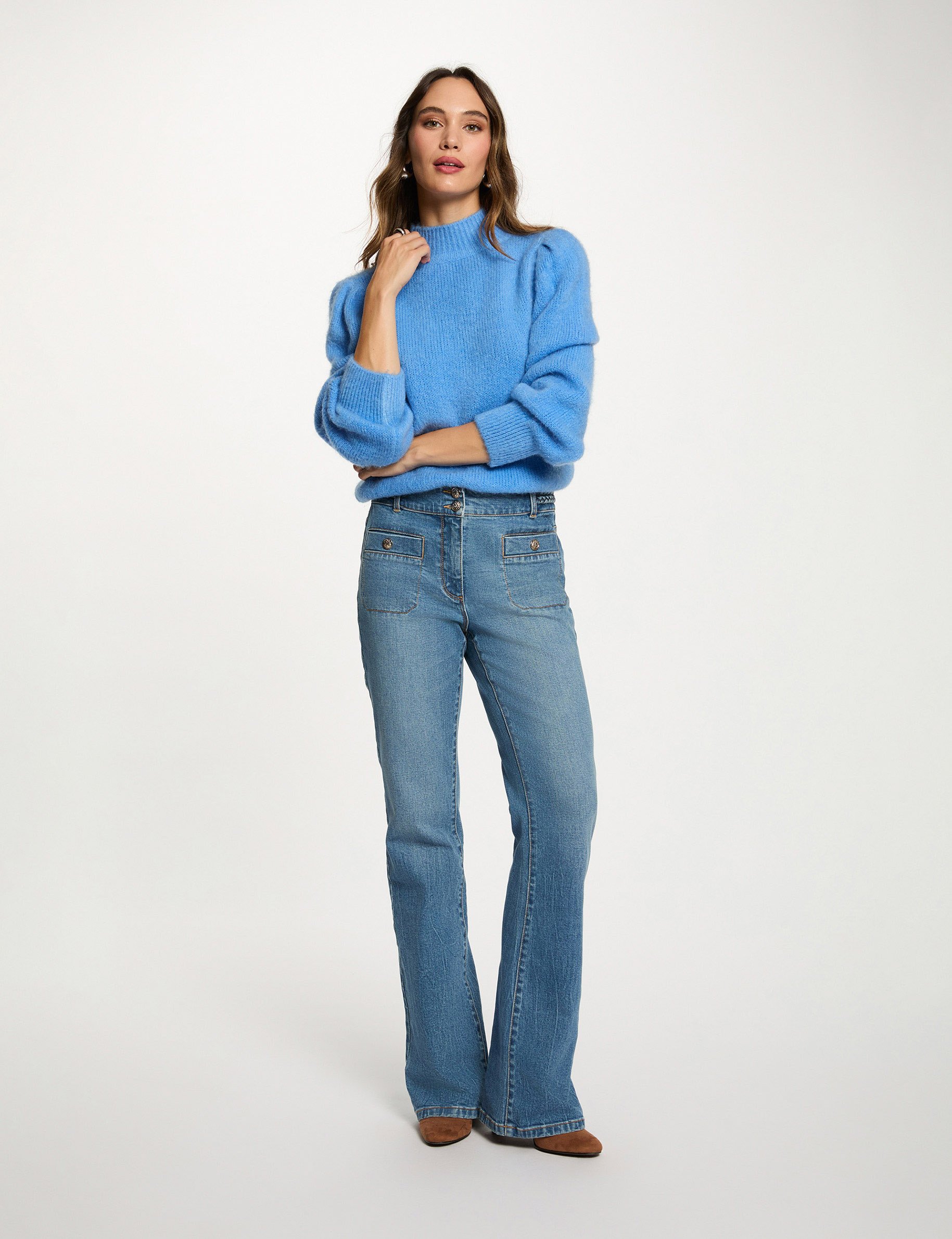 Jumper high collar blue women