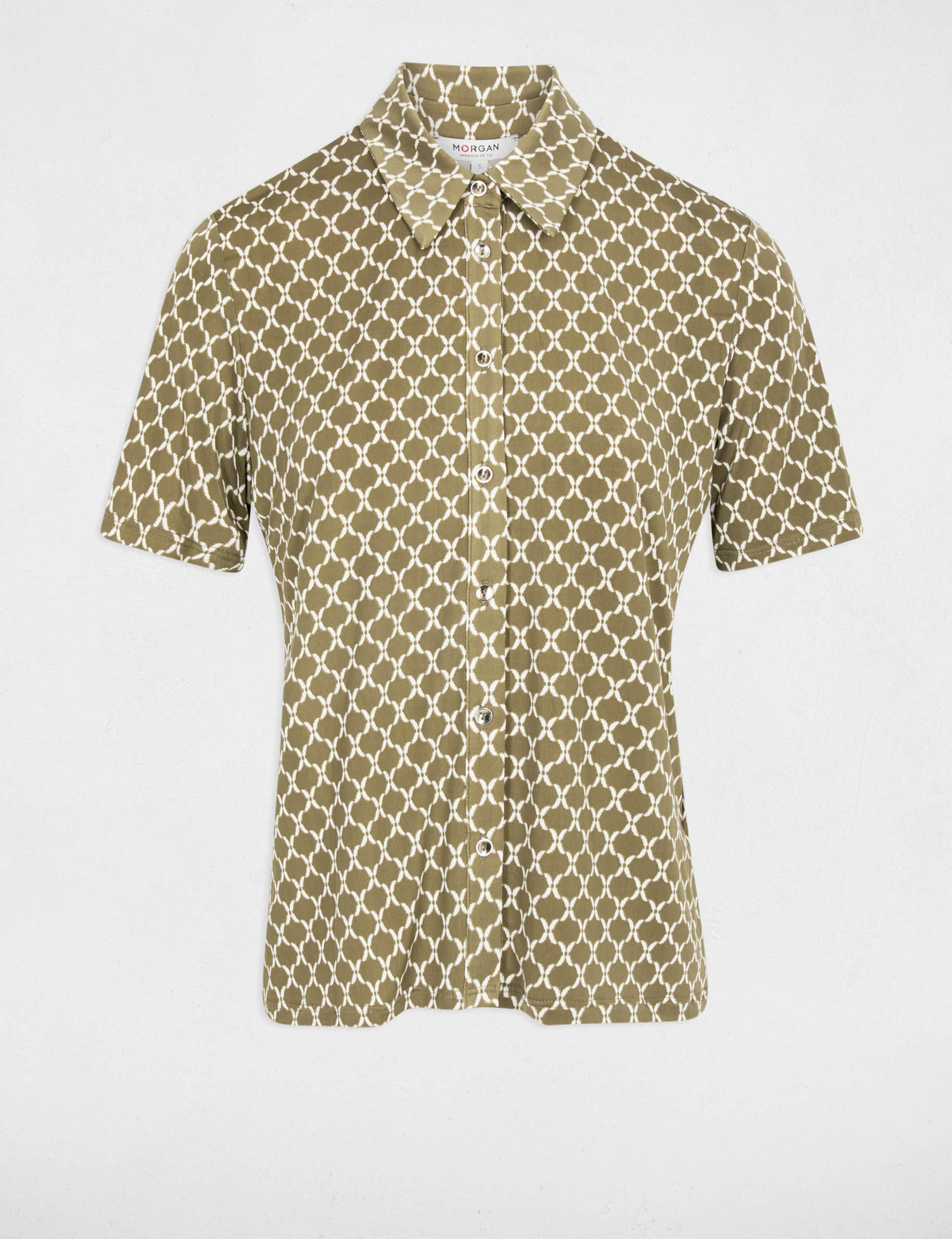 Printed shirt with notched collar khaki green women