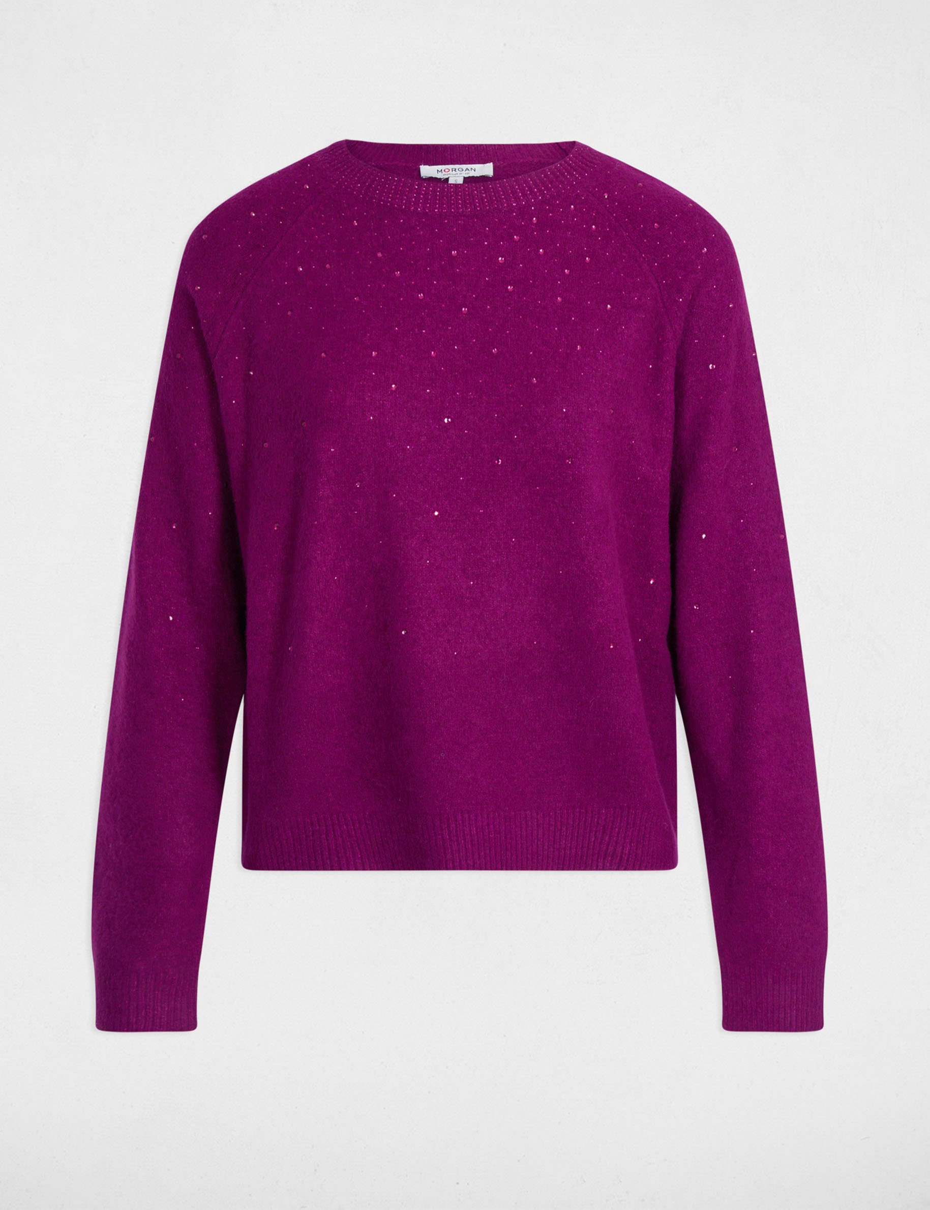 Pull ajusté strass violet femme