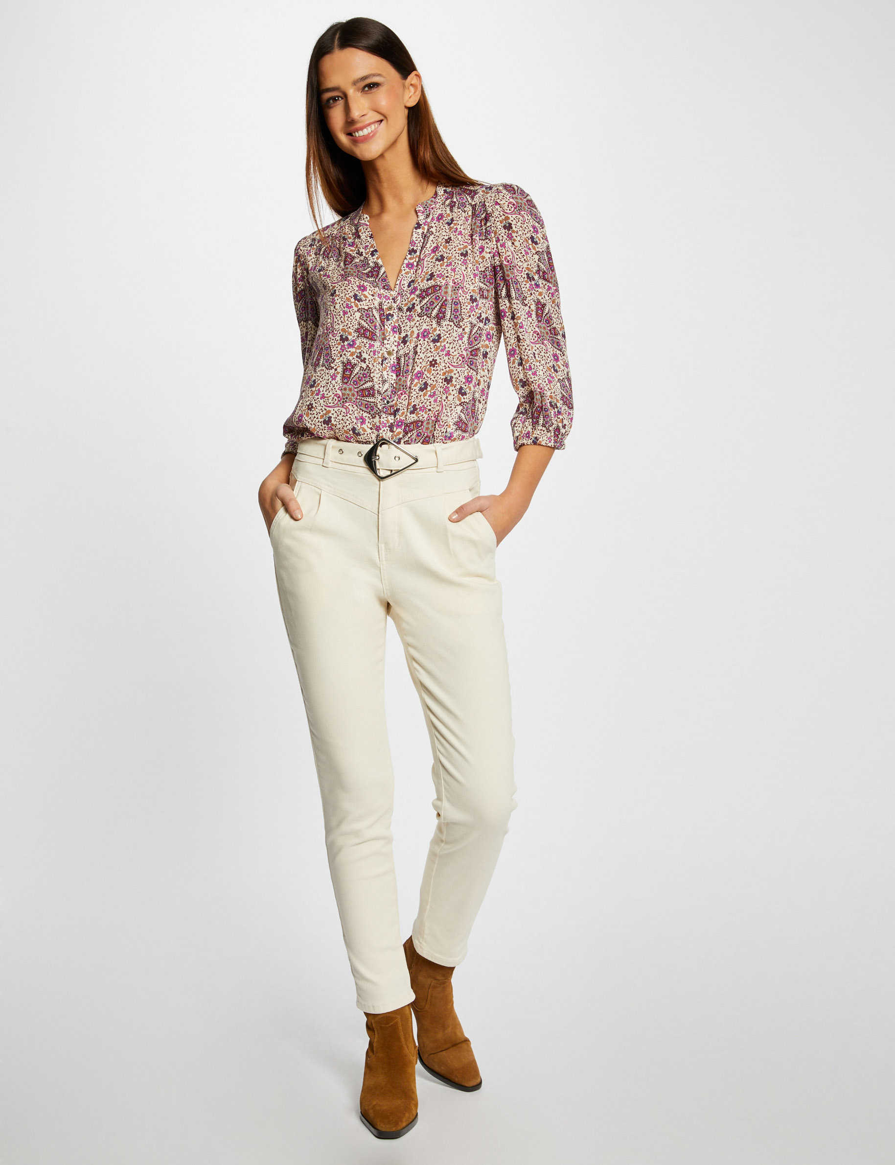 3/4-length sleeved shirt vegetal print multico ladies' 3/4-length sleeved shirt vegetal print multico ladies'