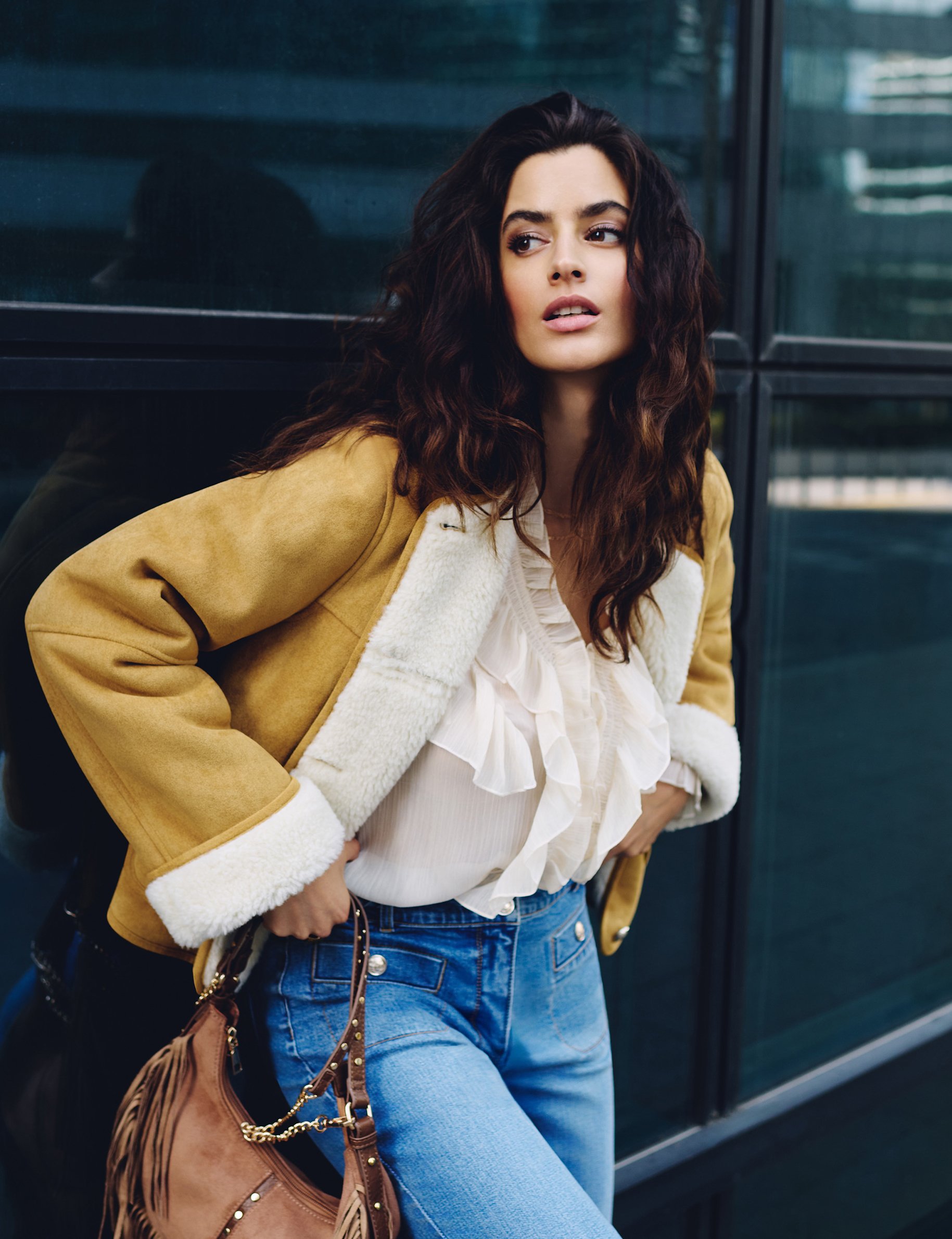 Short faux fur jacket camel women