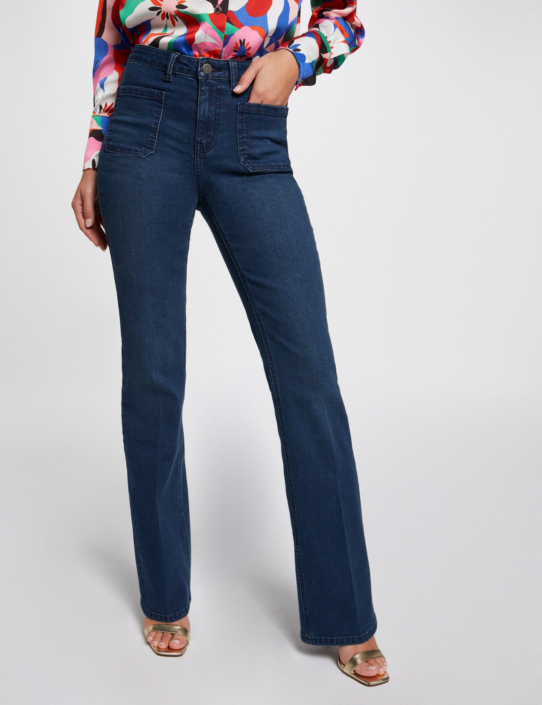 High-waisted flare jeans raw denim ladies'