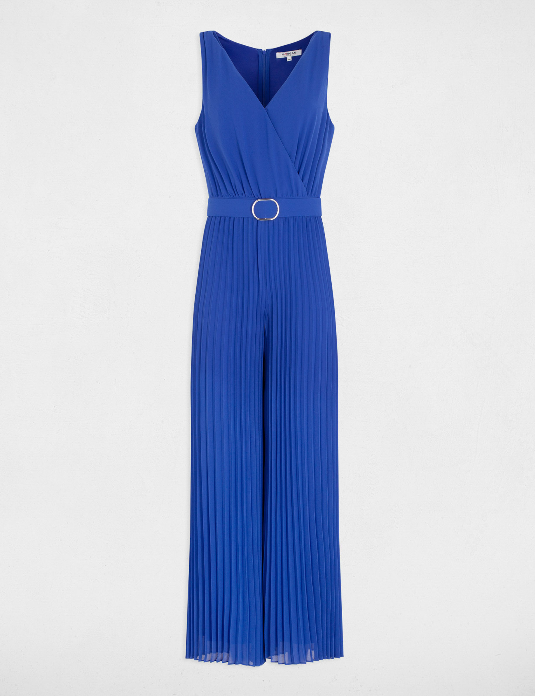 Loose Jumpsuit With Pleated Legs Electric Blue Ladies Morgan
